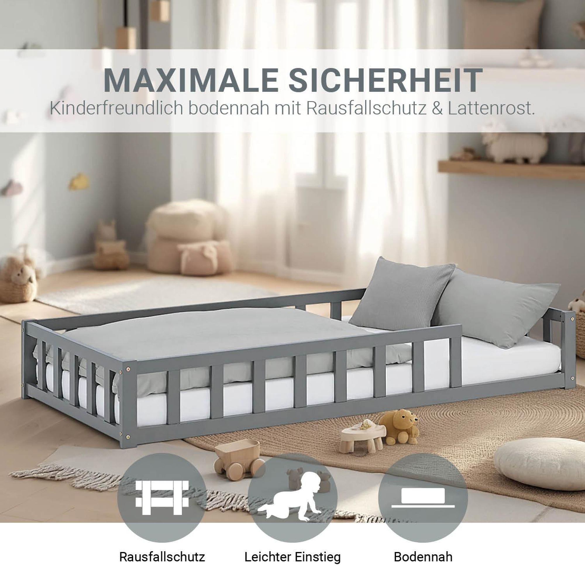 Das Bodenbett verfügt über einen Rausfallschutz.