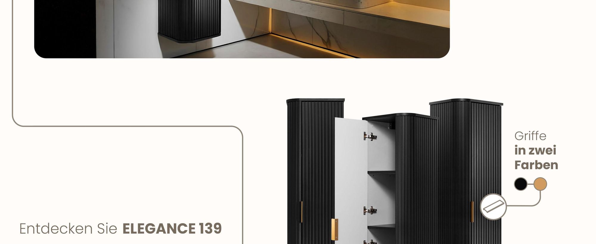 Hochschrank 139 cm - Schwarz - Badmöbel, Badezimmermöbel, Badezimmer