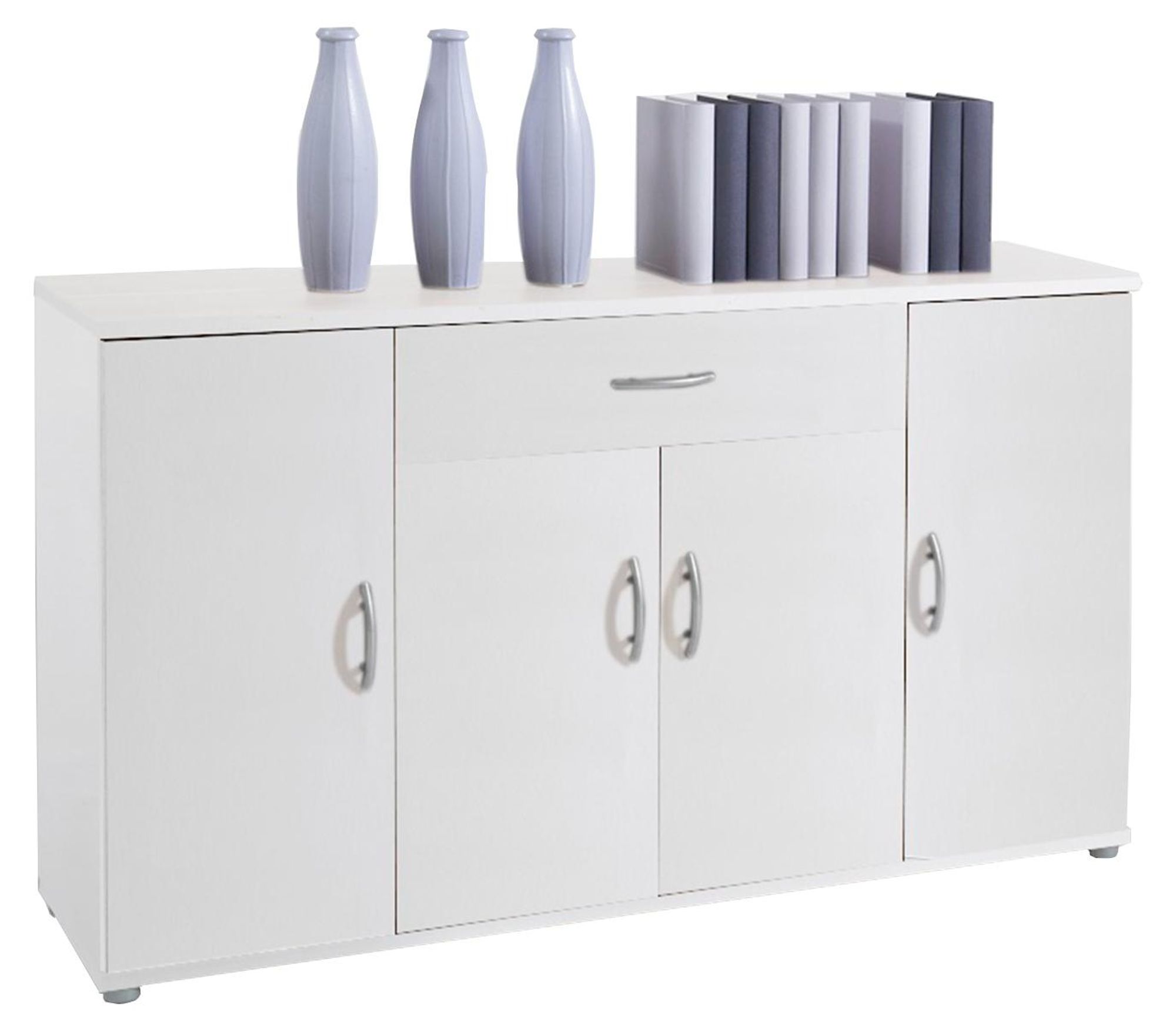 Preisbrecher Lissy Sideboard – Modernes Weiß Sideboard mit 4 Türen & Schubkasten