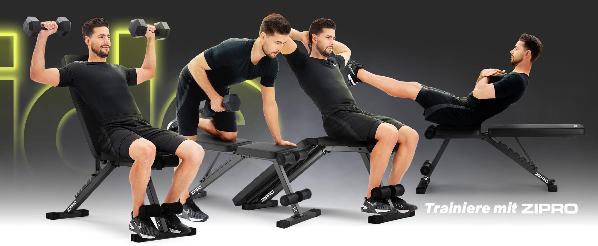 ZIPRO Stride Hantelbank Klappbar - Trainingsbank Verstellbar 300 kg Flachbank Schrägbank Negativbank Kraftstation Fitnessgerät für Zuhause