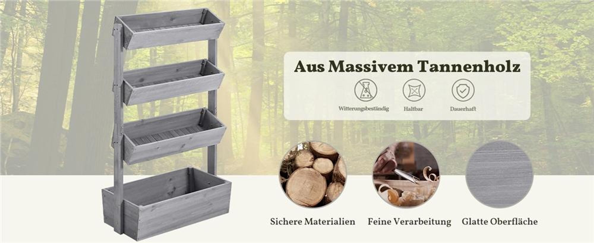 Yaheetech Vertikaler Hochbeet, 4-stufig, 45° neigbar, Pflanzbeet aus Tannenholz, wetterfest, Frühbeet Gartenbeet, Grau