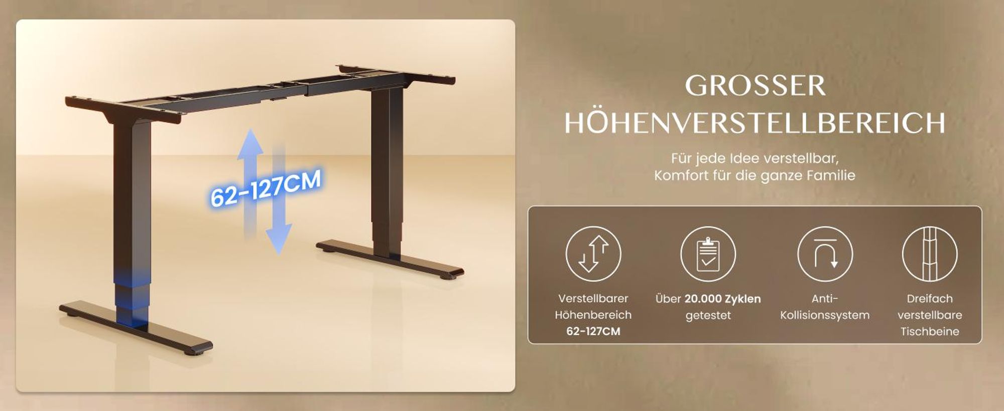 FLEXISPOT EC5 Pro Höhenverstellbarer Schreibtisch Elektrisch Tischgestell 160KG Tragkraft, 2 starke Motoren, Piano-Tasten-Design USB-Anschluss Schwarz