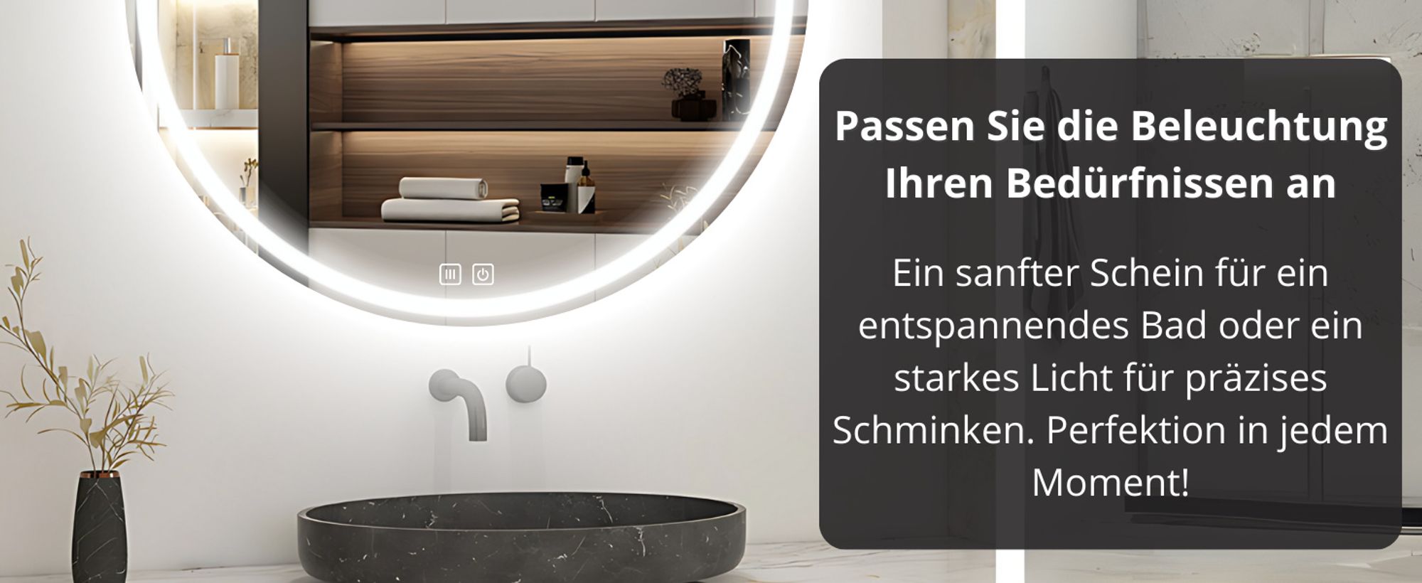 LED Badspiegel Rund 60 cm – Anti-Beschlag, 3 Lichtfarben (CCT), stufenlos dimmbar, Touch Sensor, IP44, rahmenlos moderner Badezimmerspiegel