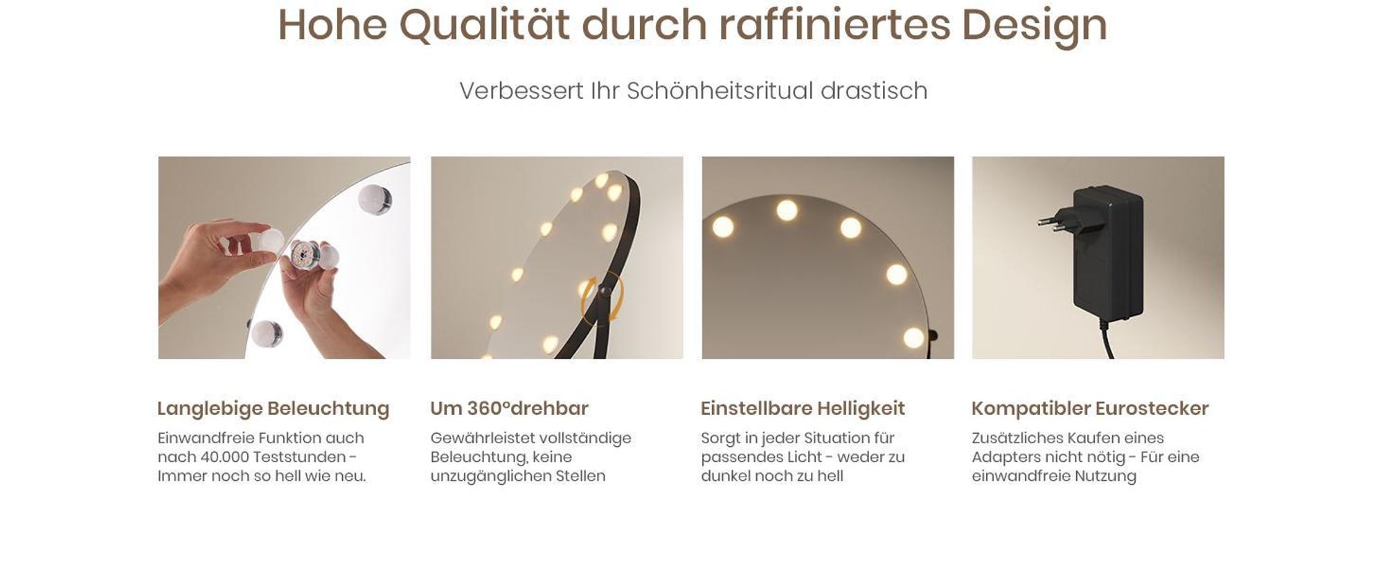 EMKE Kosmetikspiegel Hollywood 58X50cm Rund Schminkspiegel mit LED Beleuchtung und Vergrößerung 7x, 3 Lichtfarben Dimmbar, Schwarz