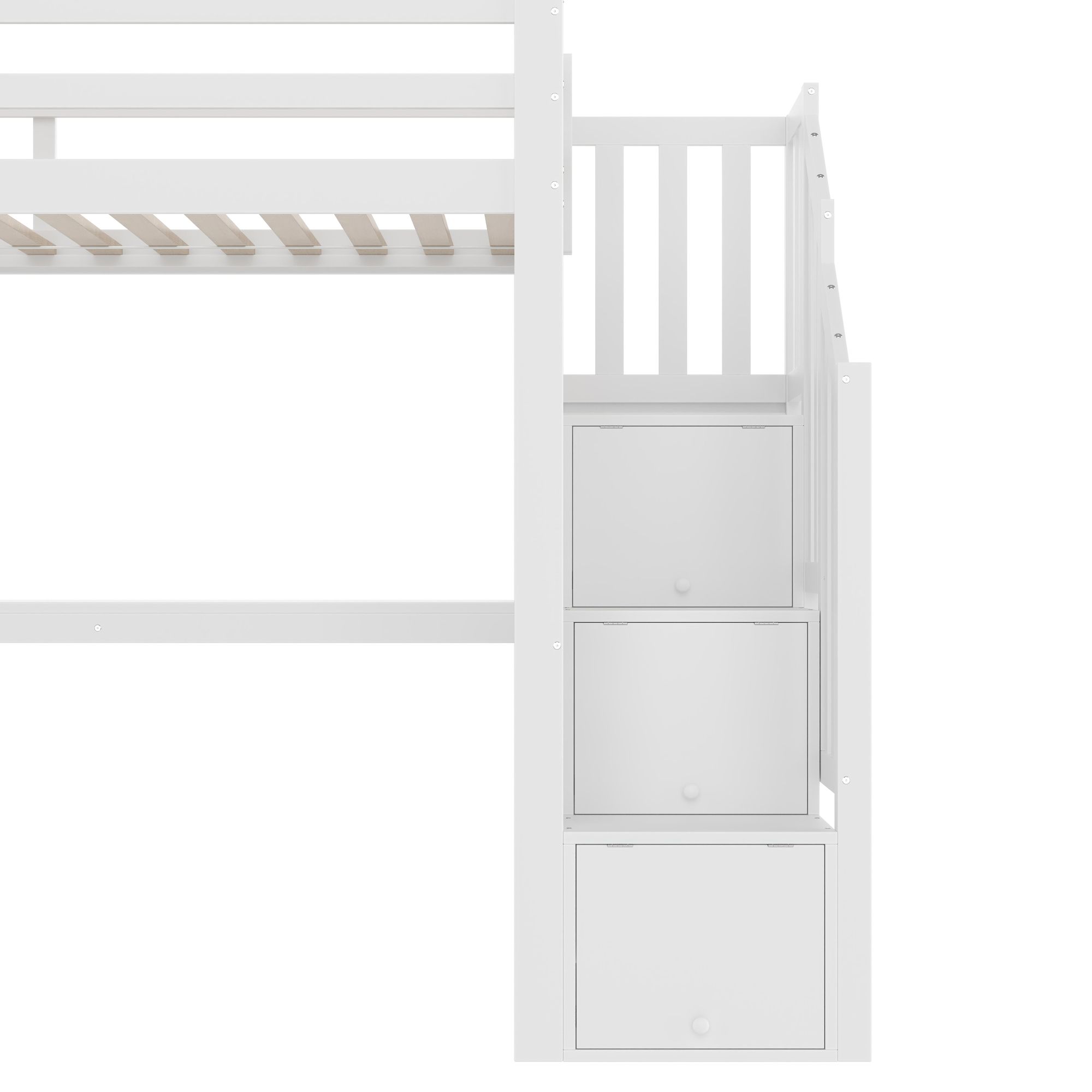 Merax Etagenbett Hochbett 90x200cm, mit Schreibtisch, Stauraumleiter, 2 Schubladen, Regale, Kinderbett, Kiefernholz, Jugendbett, Massivholzbett, Weiß
