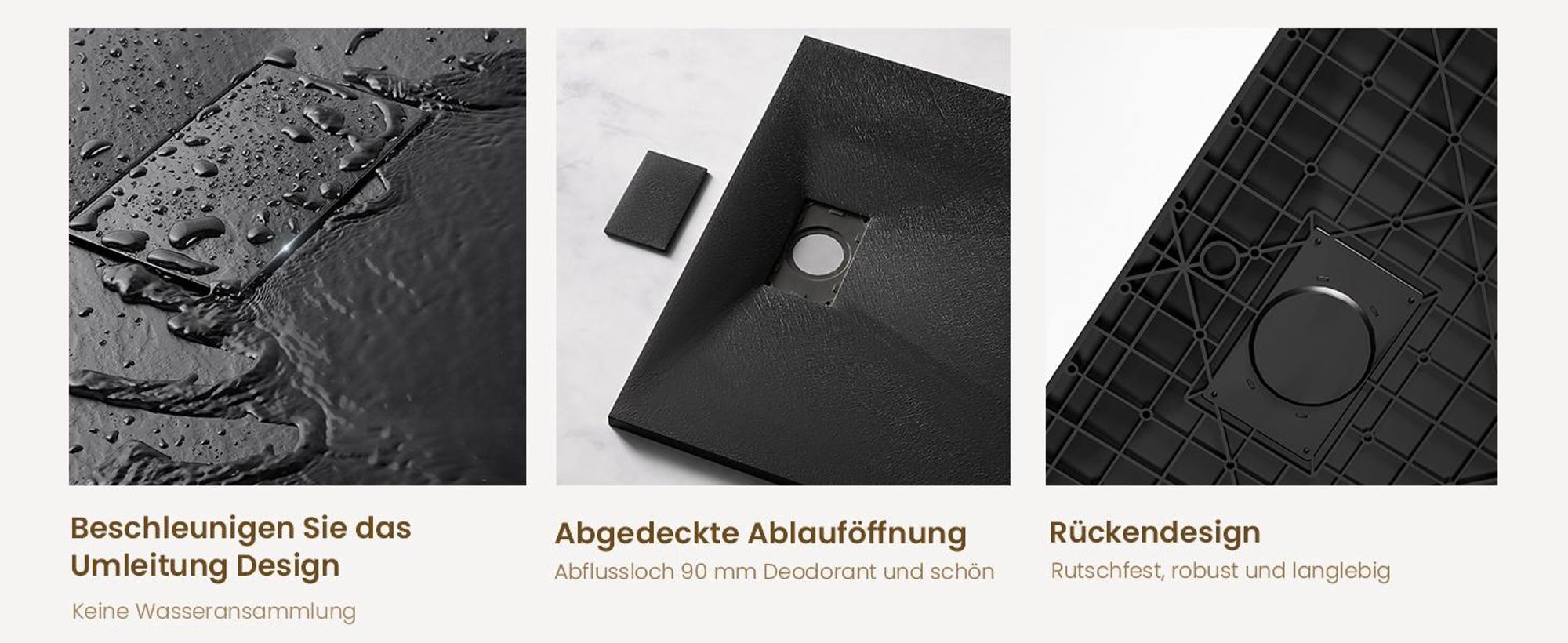 EMKE Duschwanne Flach Quadratisch 90x90cm Duschtasse mit Rutschfeste Struktur in Schwarz Steinoptik