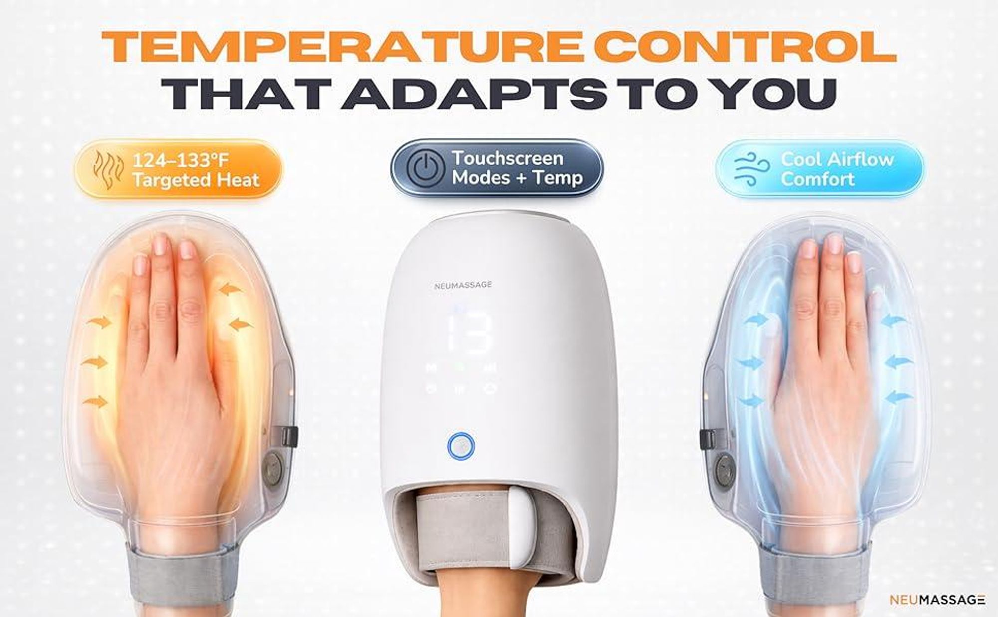 4D Handmassagegerät mit Kühlung & Wärme – 6 Modi, LED Touchscreen, Airbag & Rollmassage
