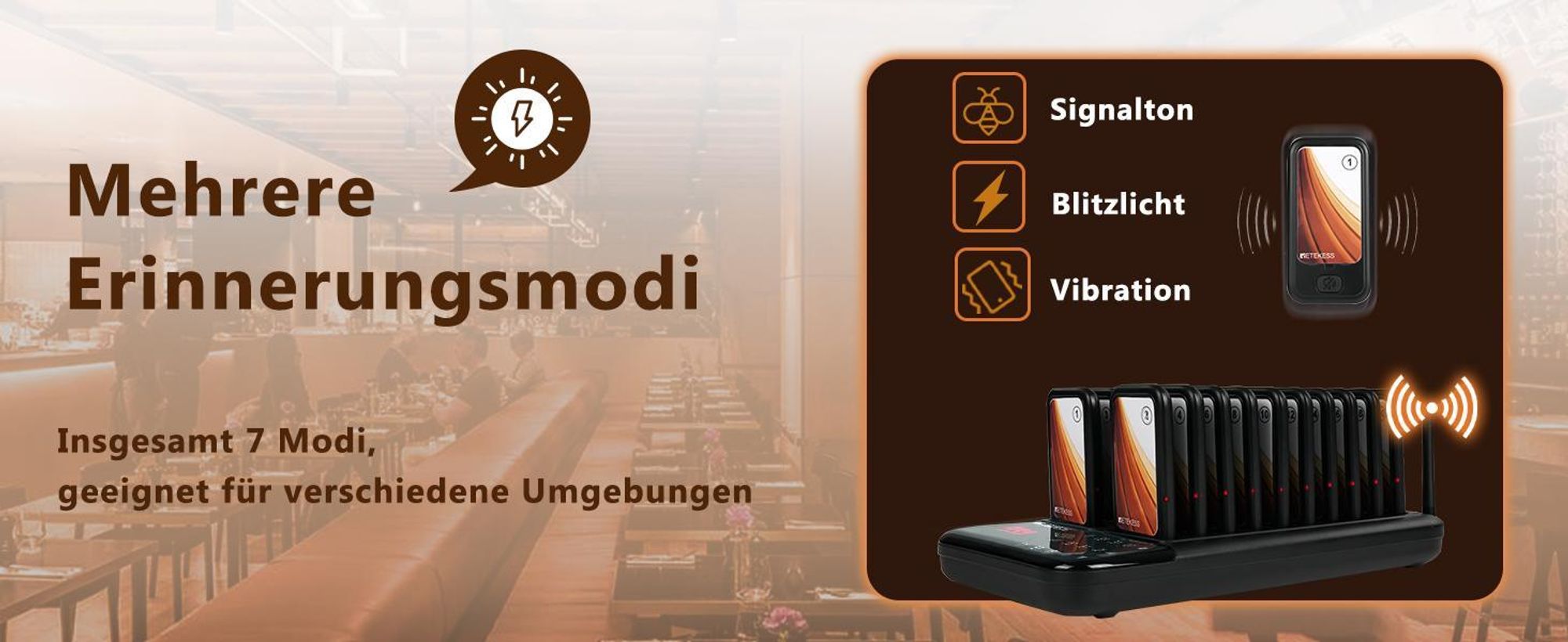 Retekess TD173 Restaurant Pager System, 20Pagers, 500M Pager Rufsystem, 7 Rufmod, 24H, Pager Pieper für Food Court, Hotel, Café, Bar, walkie talkie