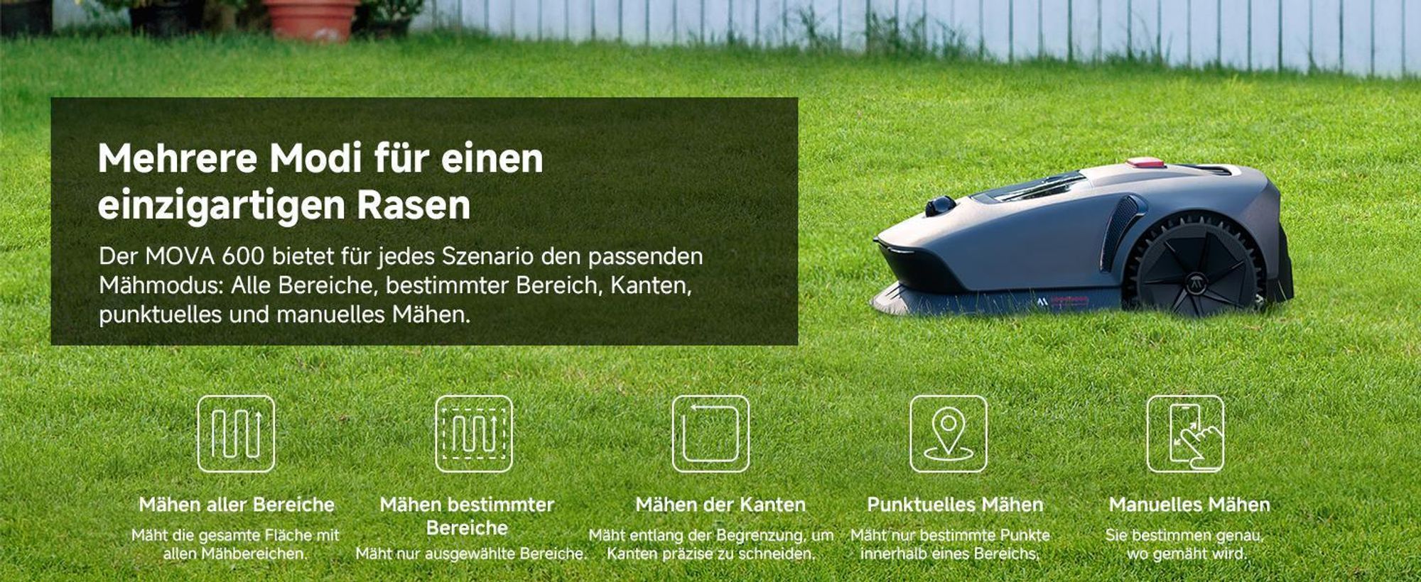 MOVA 600 Kabelloser Mähroboter mit UltraView™ 3D LiDAR, kabellos ohne Begrenzungskabel, Automatische Navigation, bis 600 m² Rasenfläche