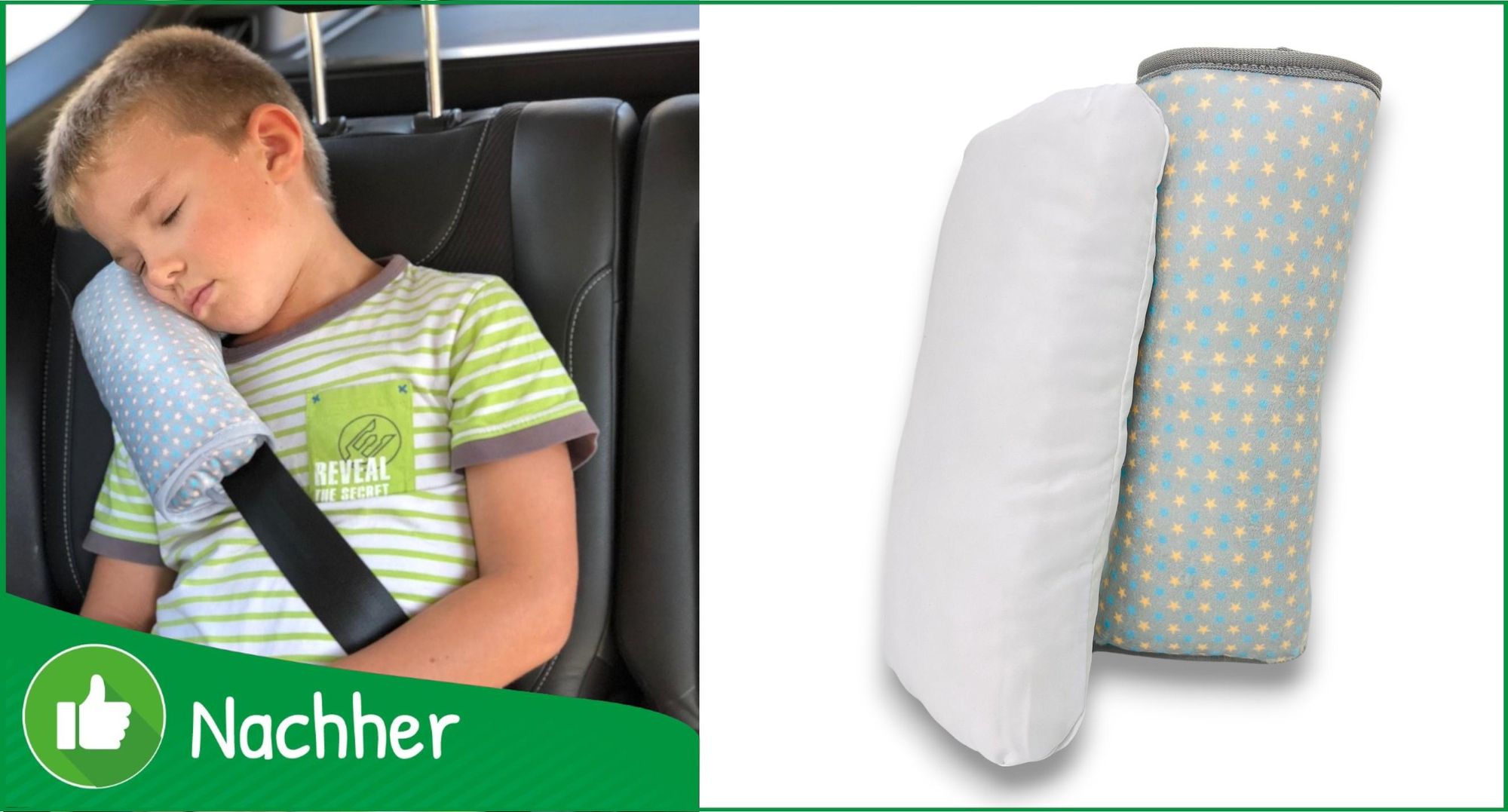 HECKBO Sterne Gurtkissen Gurtpolster für Kinder - maschinenwaschbar - super weich - hochwertiges Auto Schlafkissen · Gurtkissen Gurtschutz - 30cmx12cm