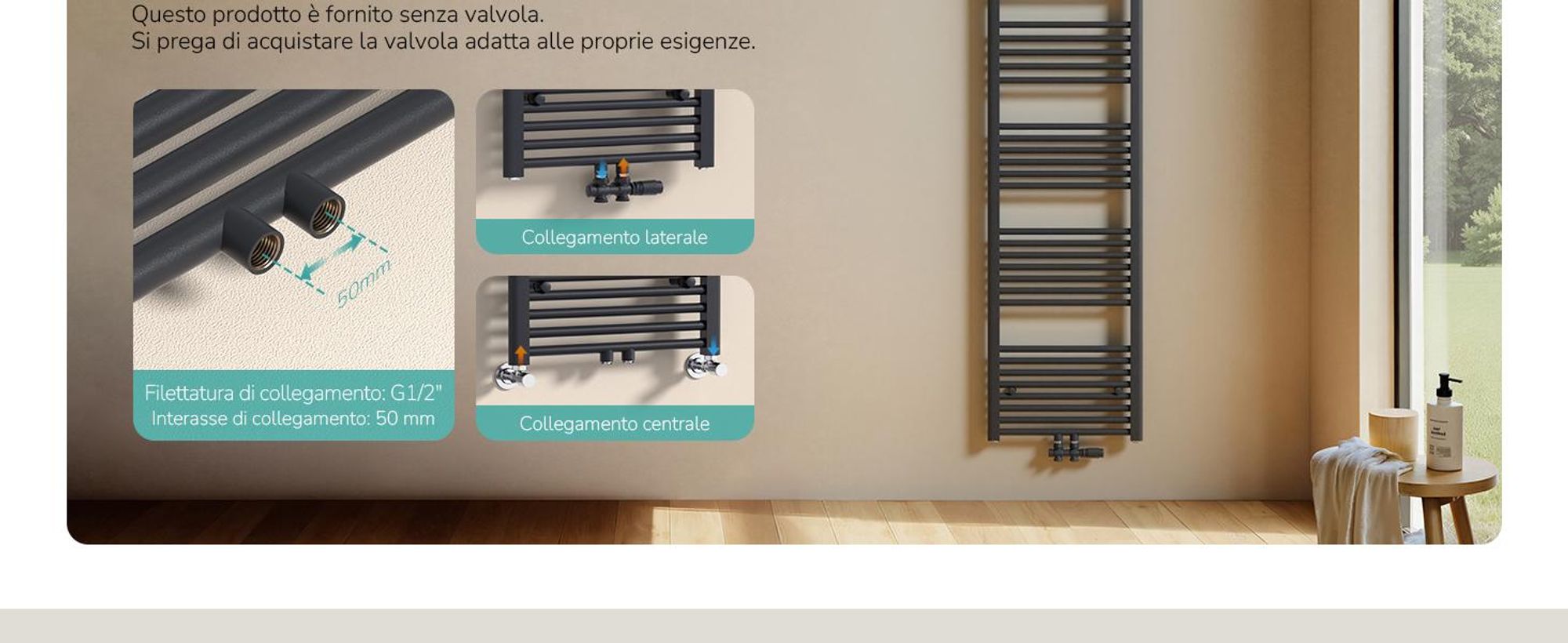 EMKE Radiatore da bagno Asciugamano Scaldasalviette 40x100cm 356 Watt Antracite Radiatore da bagno Attacco medio senza elemento riscaldante