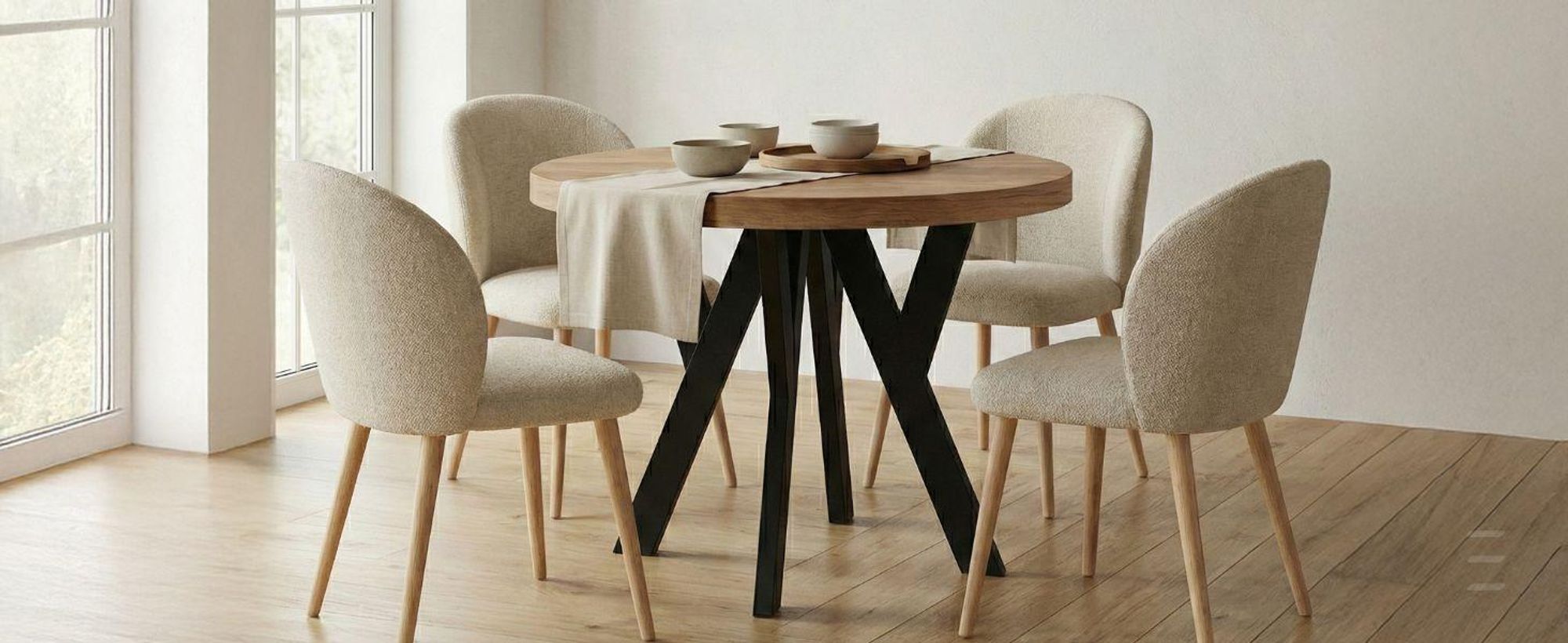 Runder Ausziehbarer Tisch für Esszimmer, PERO, Loft-Stil, Skandinavische, Durchmesser: 100 / 150 cm, Farbe: Eiche Lancelot / Schwarz