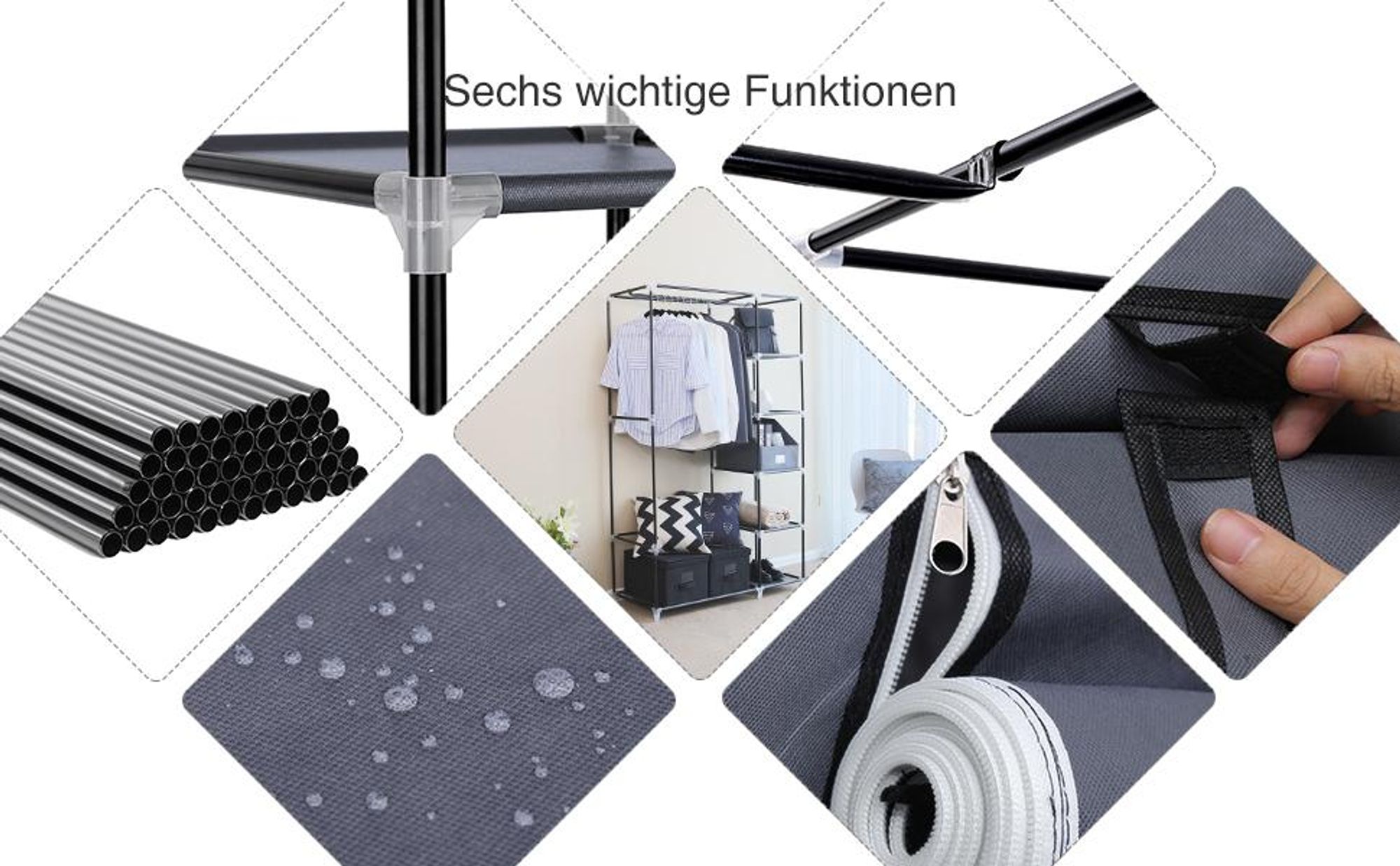 SONGMICS XL Kleiderschrank Stoffschrank Faltschrank mit Kleiderstange
