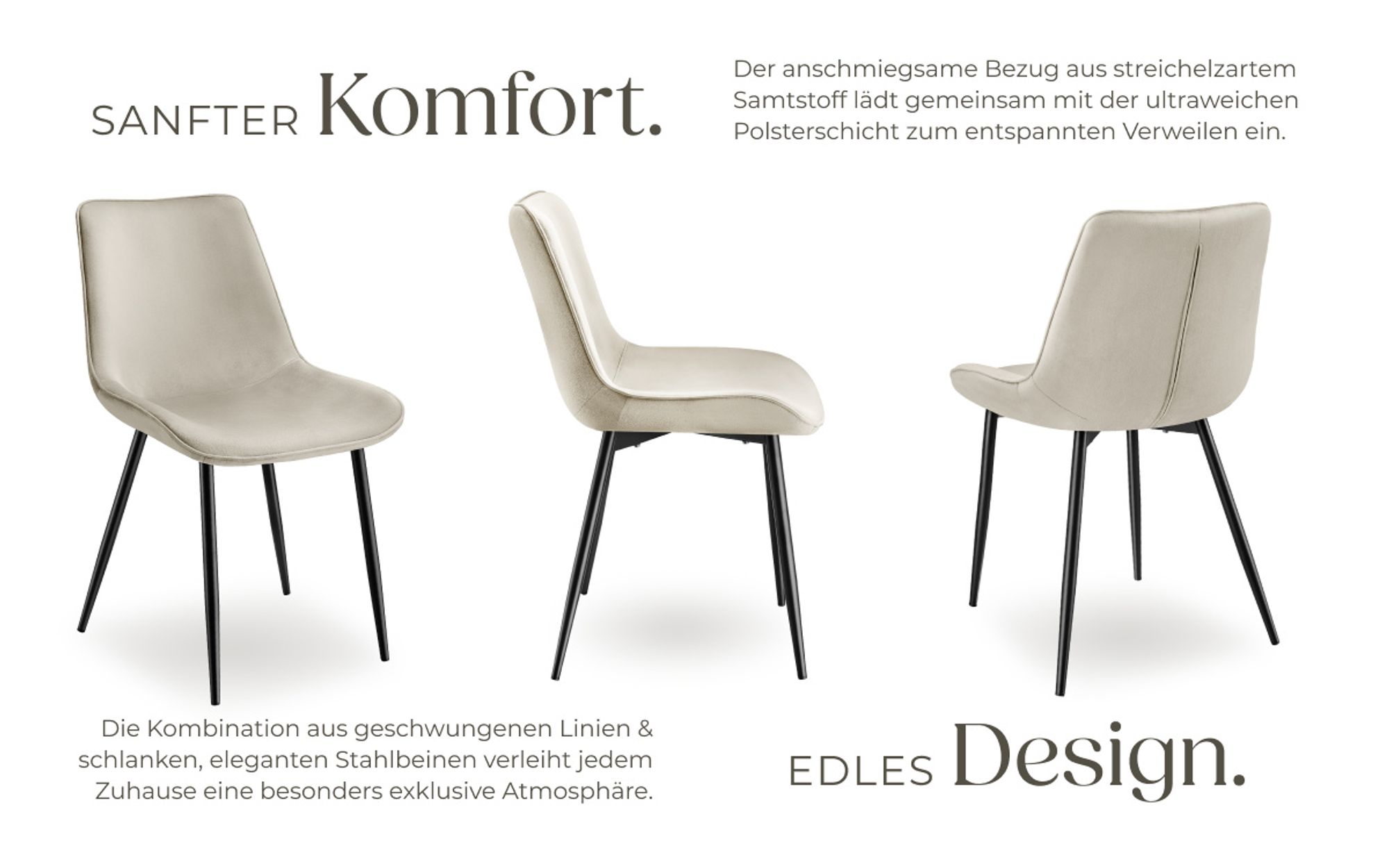 tectake® Set Stuhl Monroe gepolstert, in Samtoptik 48 x 59 x 82,5 cm