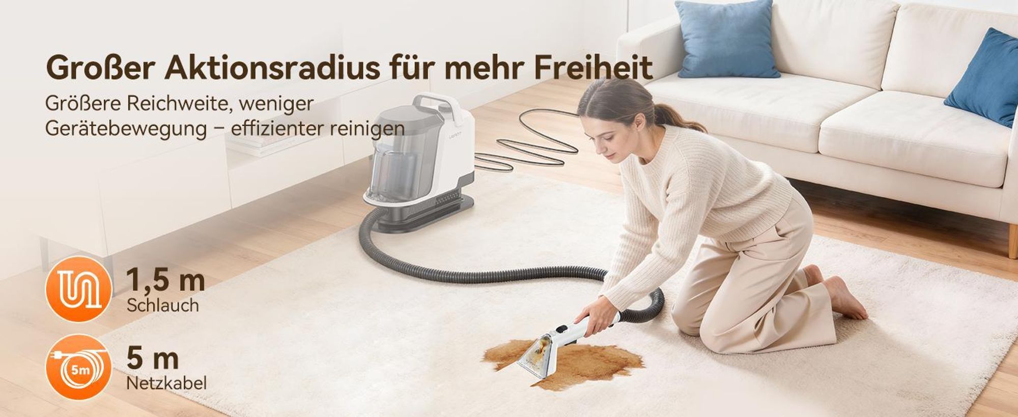 Uwant Y100 Nass Trockensauger, 600W Teppichreiniger Waschsauger, 18.000 PA Leistungsstarker Nasssauger Polsterreiniger für Sofa, Auto & Teppich