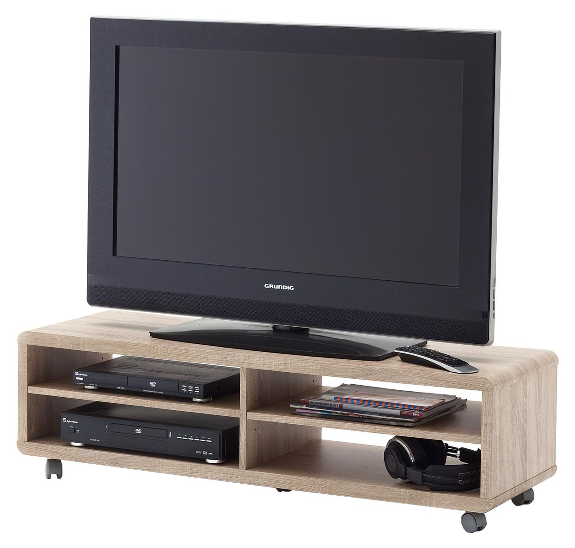 TV-Lowboard Jeffrey IV – Modernes TV-Board mit Rollen und verstellbaren Einlegeböden