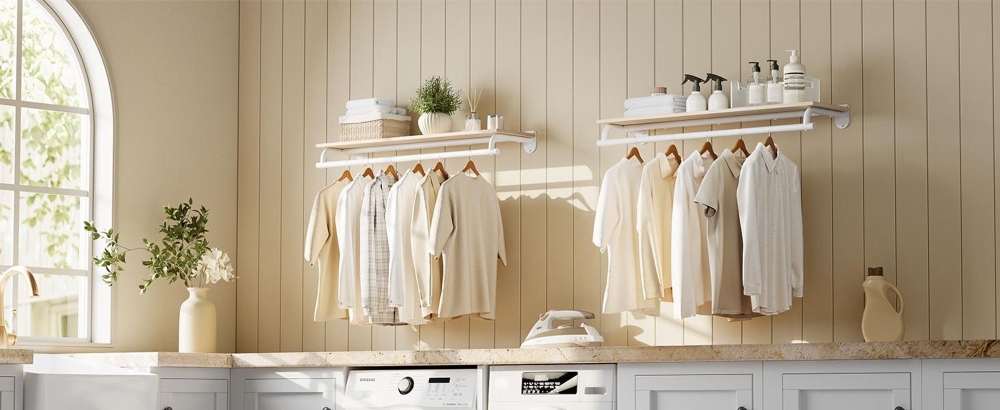 SONGMICS Wandgarderobe, Garderobe, Gesamtbelastbarkeit 60 kg, 28 x 109 x 13,2 cm