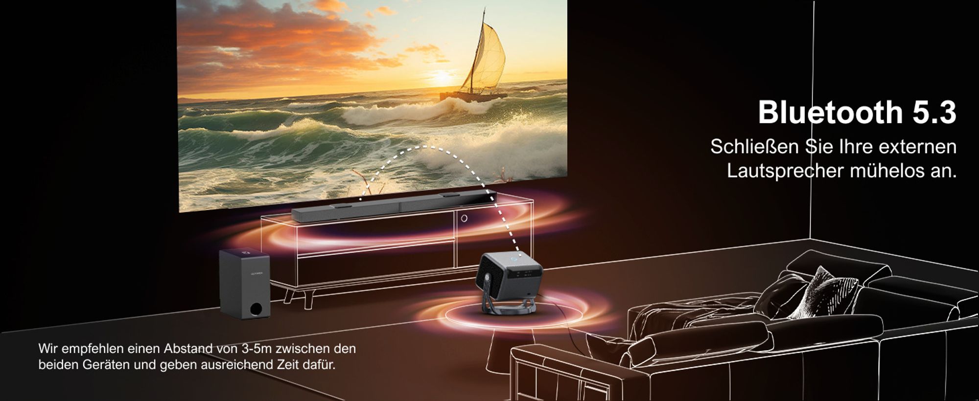 ULTIMEA Smart Beamer Android TV 11.0 mit Netflix, 4K unterstützter Filmprojektor mit 90° Gimbal Design, 600 ANSI Full-HD, HDR10&HLG, Bluetooth
