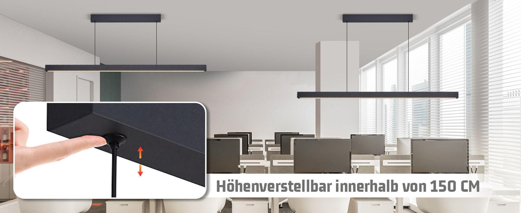 ZMH LED závesné svietidlo Jedáleň Závěsná lampa Stmívateľná Jedálenský stôl Závěsné svietidlo Čierna Diaľkové ovládanie 50W Závěsná lampa 148,5 cm pre kuchyňu Spálňa