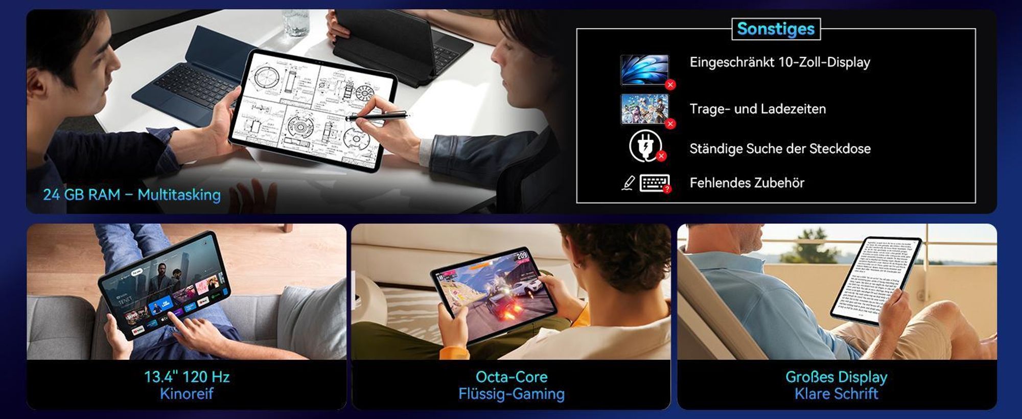 Blackview oscal Tablet mit Tastatu, 13,4" 2K 120Hz Display, 24GB(6+18)+256GB, Android 16, 4G SIM, 8300mAh, 16+8MP Kamera, Slim 0,79cm/750g, All-in-one