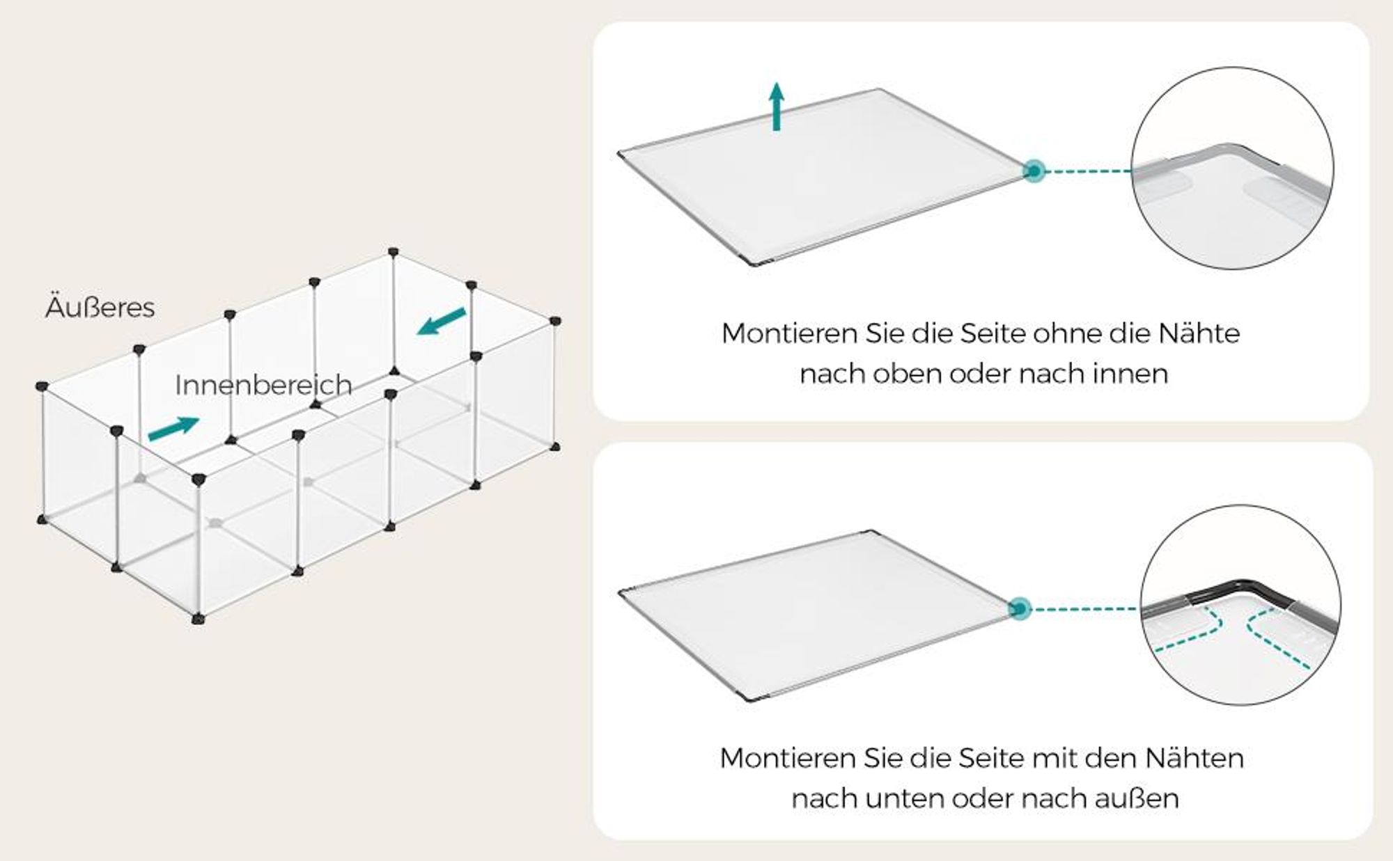 SONGMICS Kleintierkäfig, Freigehege mit Bodenplatten, 143 x 73 x 46 cm, weiß