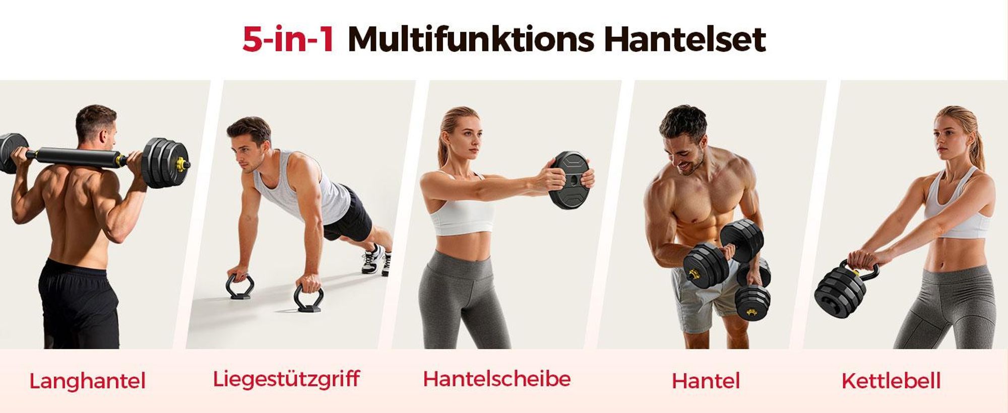 FEIERDUN 22 kg Hantelset, 4-in-1, für Langhantel, Kettlebell & Liegestütz