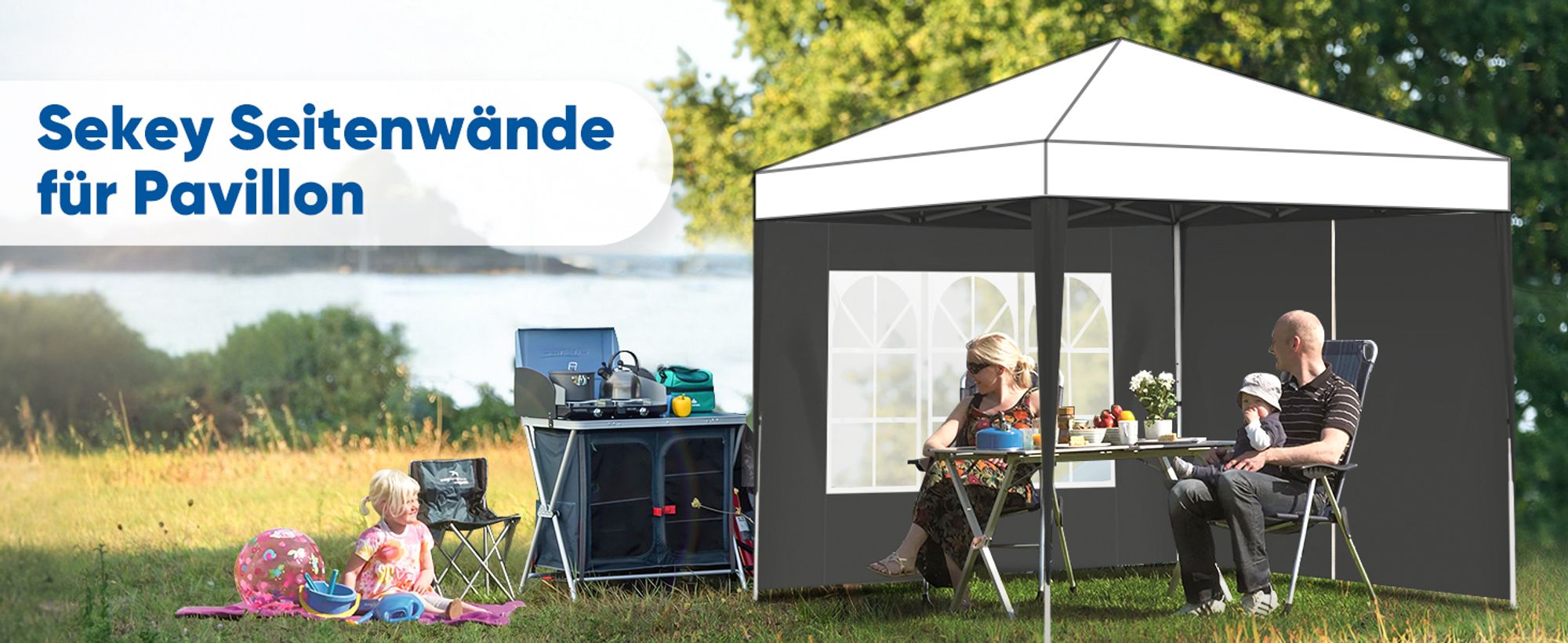 Sekey 2 Seitenteile für 3x3 /3x6m/3x9m pavillon mit Reißverschluss und Fenster, Schwarz