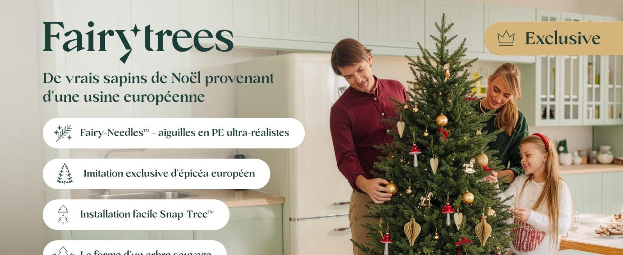 FAIRYTREES Sapin artificiel 220 cm 100 % PE vert foncé | Arbre de Noël pop-up prêt en 1 minute, fabriqué en Europe à la main | Épicéa sauvage européen avec pied en bois | Modèle : FT02