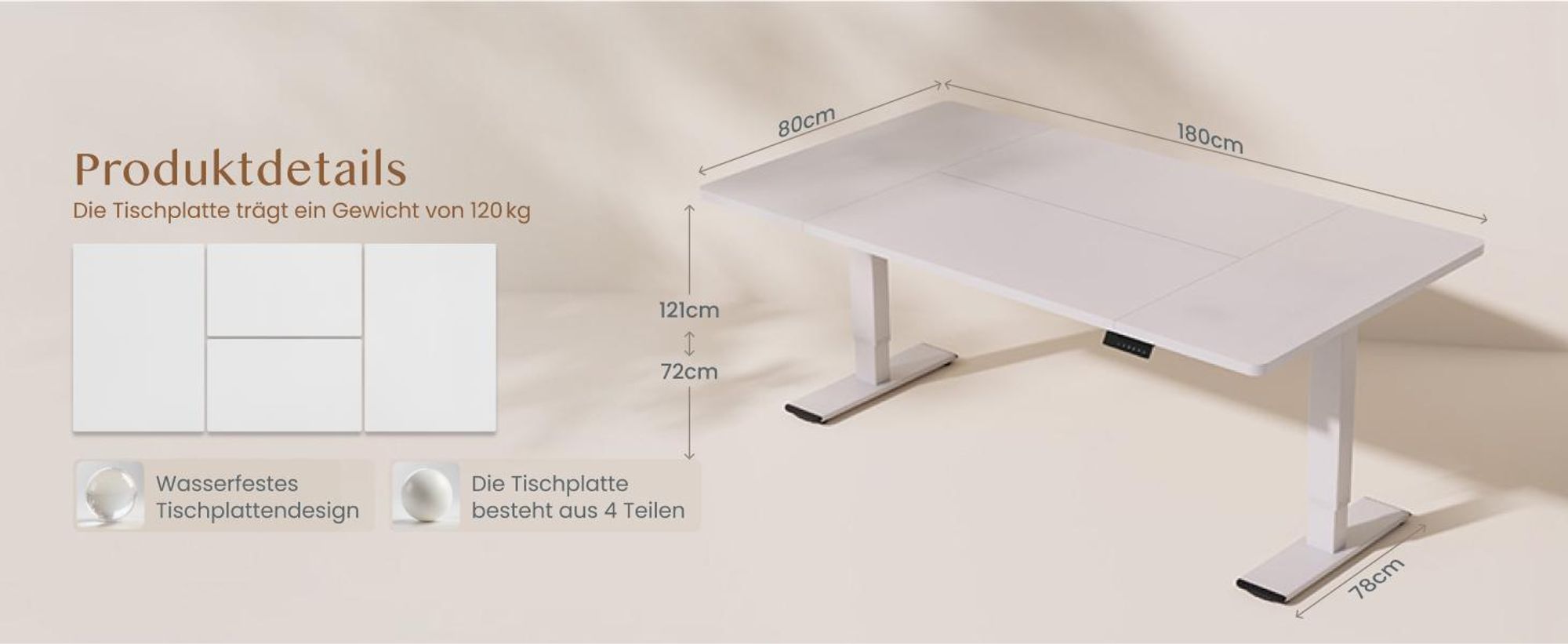 FLEXISPOT QB2 Höhenverstellbarer Schreibtisch Elektrisch 180x80cm, mit Monitorhalterung, 2 STARKE MOTOREN, 120 kg Tragkraft, 4 Memory-Funktion (Weiß)