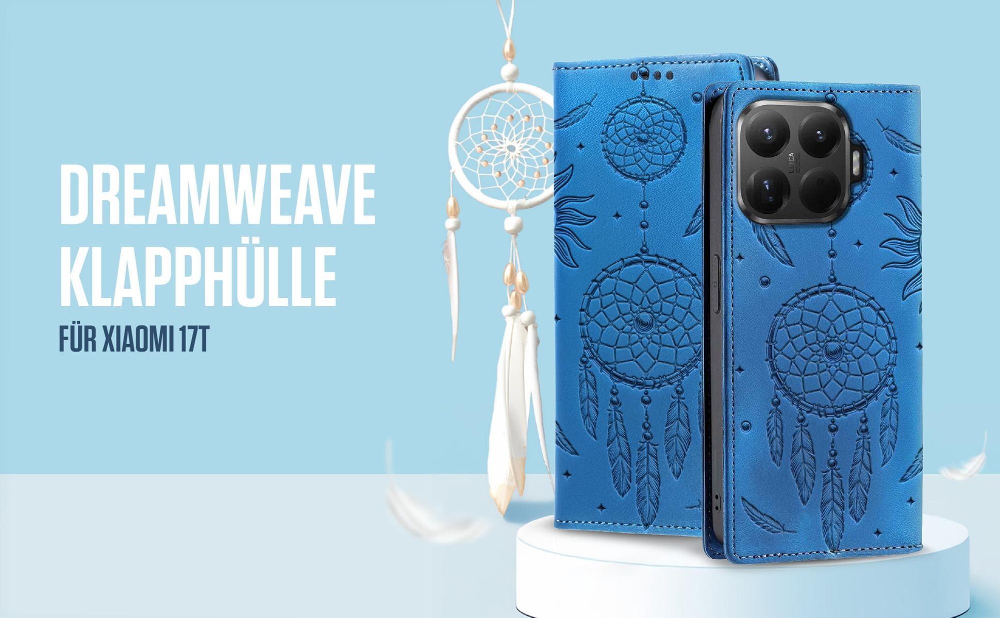 Blaue Klapphülle für Xiaomi 17T mit feiner Traumfänger Prägung