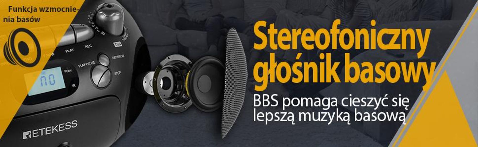 Retekess TR630 Radio z CD, Boombox z kasetą, Radio na baterie, Wyświetlacz LCD, Dźwięk stereo, USB SD TF, Odtwarzacz CD na kemping na zewnątrz
