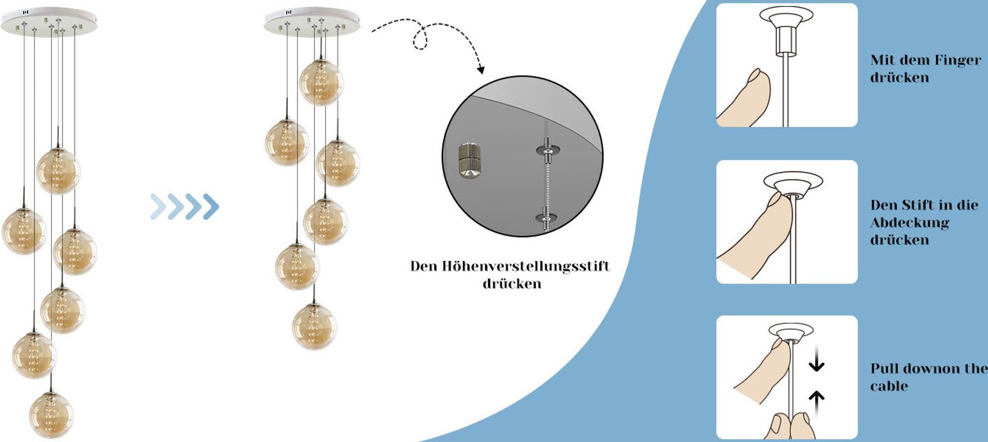 ZMH lampada a sospensione tavolo da pranzo lampada a sospensione lampadario regolabile in altezza lampada a sospensione 6 fiamme vetro cucina soggiorno lampada camera da letto lampada corridoio