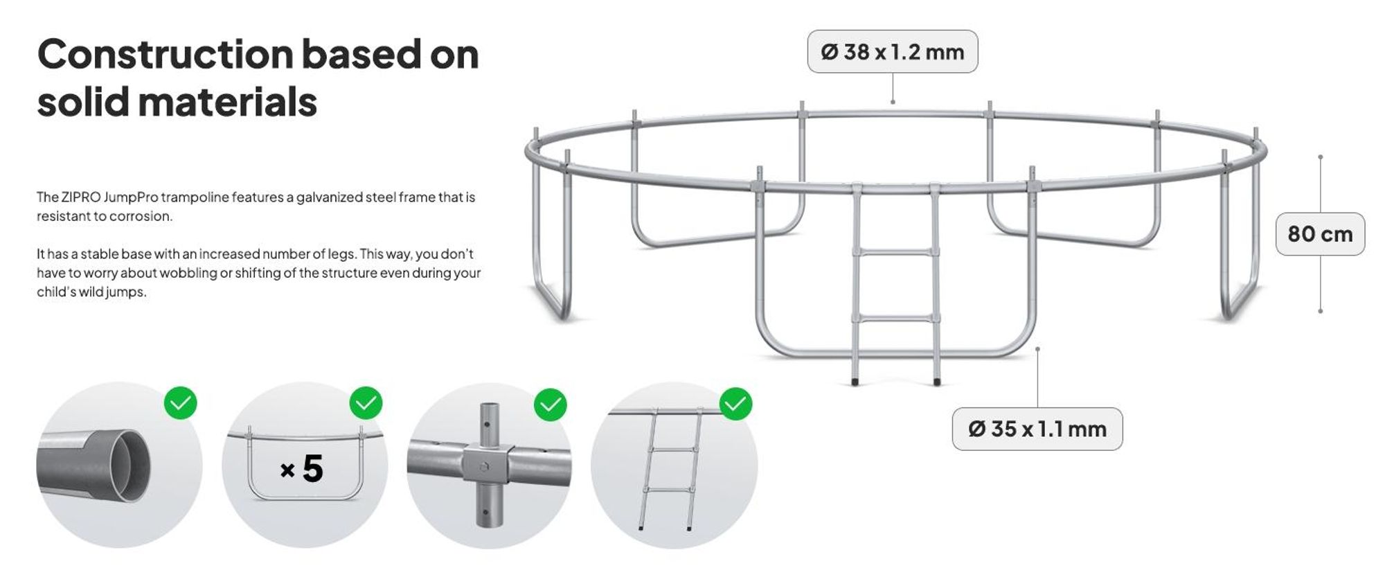 ZIPRO trampolína Jump Pro Premium | 12FT Ø 374 cm | Záhradná trampolína Detská trampolína Kompletná sada vrátane siete, rebríka a okrajového krytu, vonkajšia, zelená