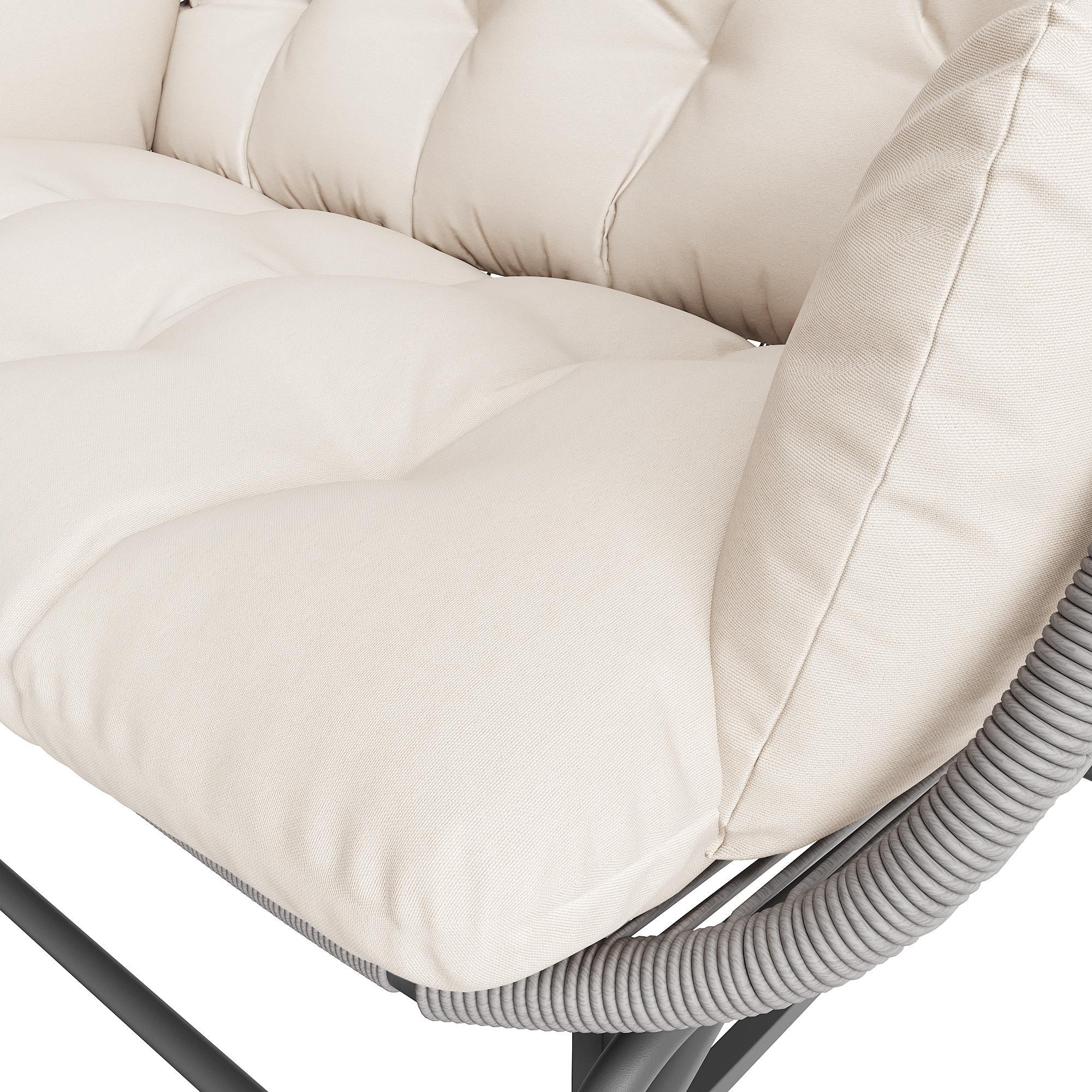 Flieks Rattan Hollywoodschaukel Schaukelstuhl Doppelschaukel mit Kissen, Hängesessel Gartenschaukel Hängeschaukel für 2 Personen, Grau