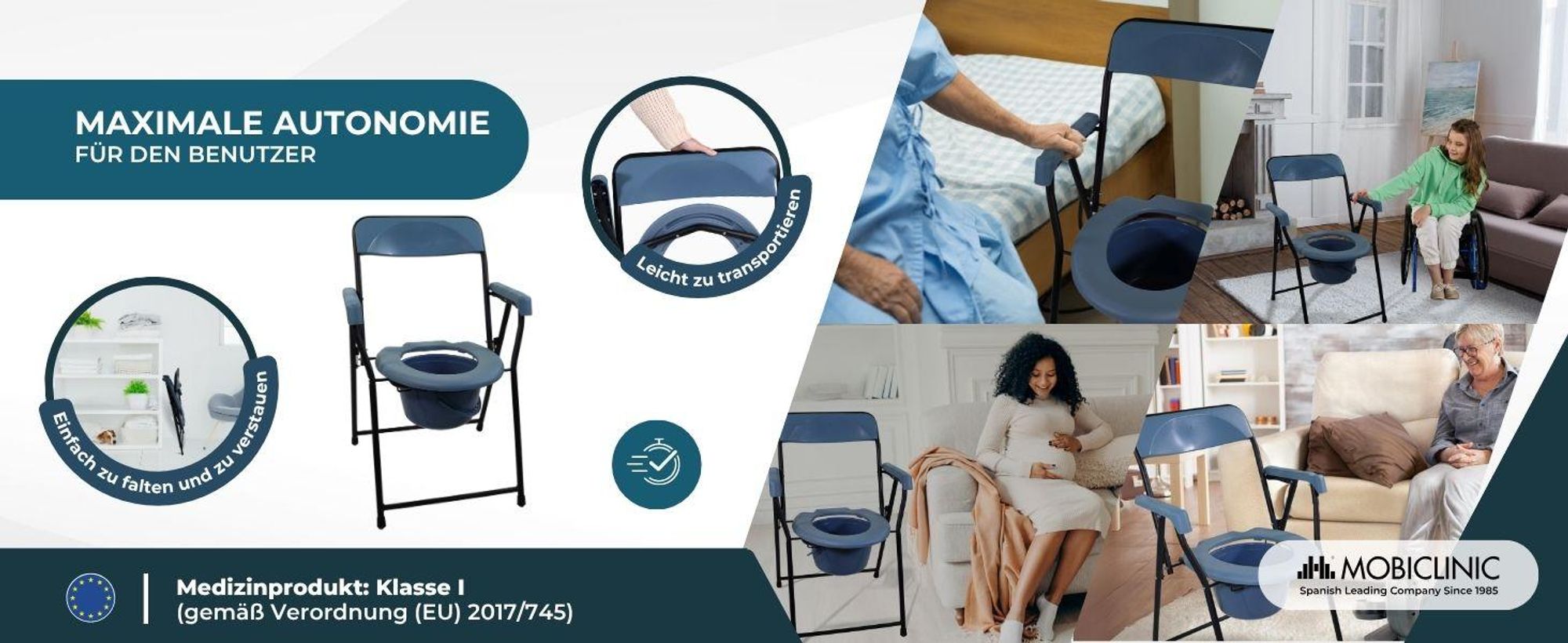 Toilettenstuhl WC-Stuhl für Senioren Mobiclinic Faltbarer WC Sitz Ergonomischer Sitz mit Armlehnen Toilettenstuhl Resistent Bis zu 100 kg Timón