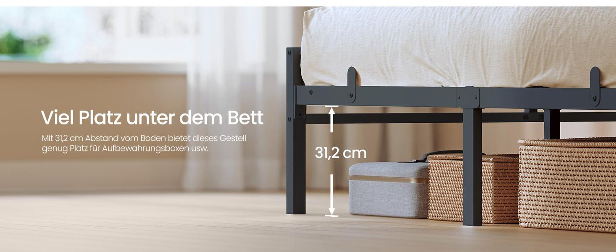 VASAGLE Bettgestell 90 x 200 cm mit Stauraum, Metallrahmen, Bett mit LED-Beleuchtung und Kopfteil, schwarz-braun