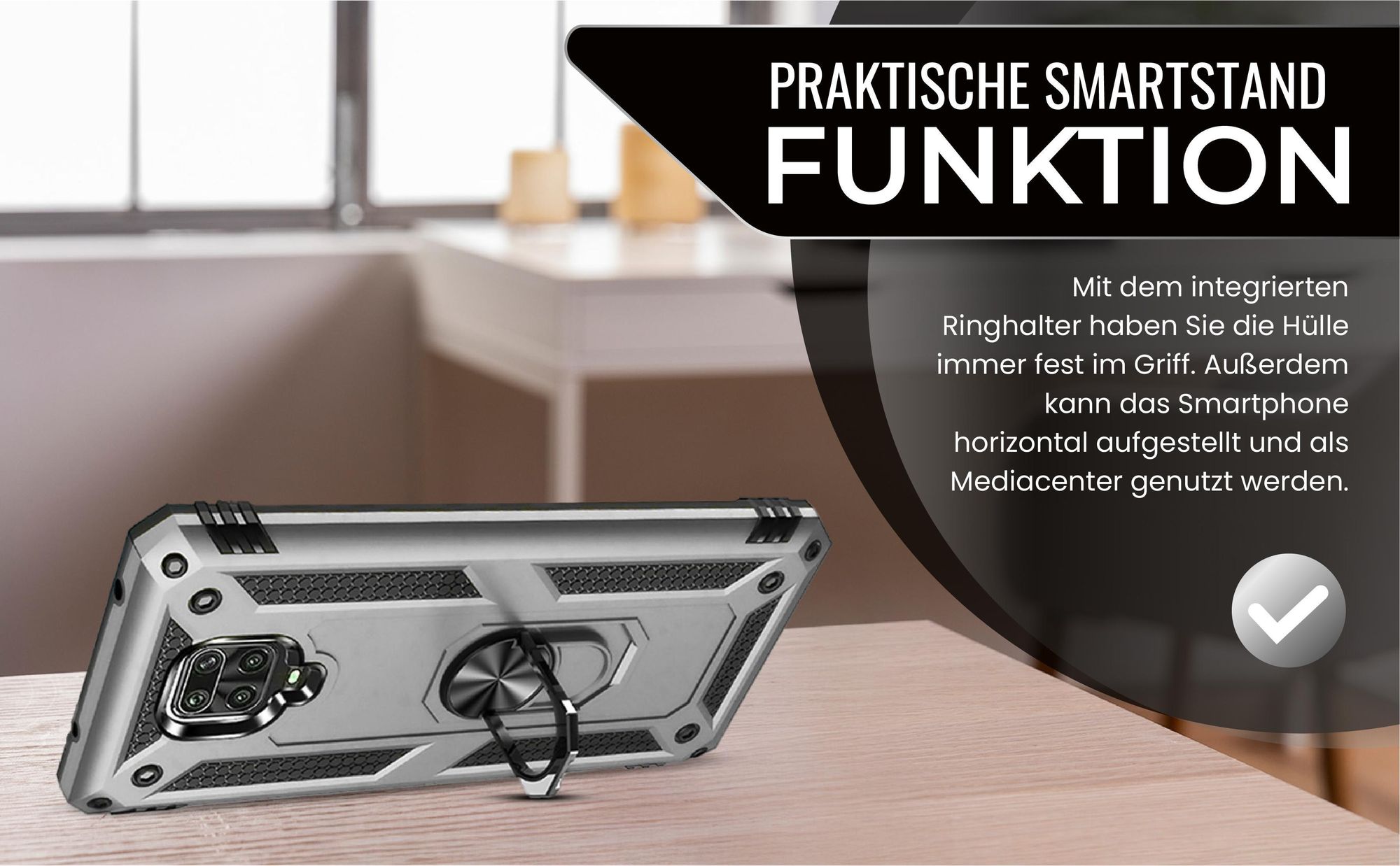 Silbernes Survival Case für Xiaomi Redmi Note 9 Pro mit Standfunktion