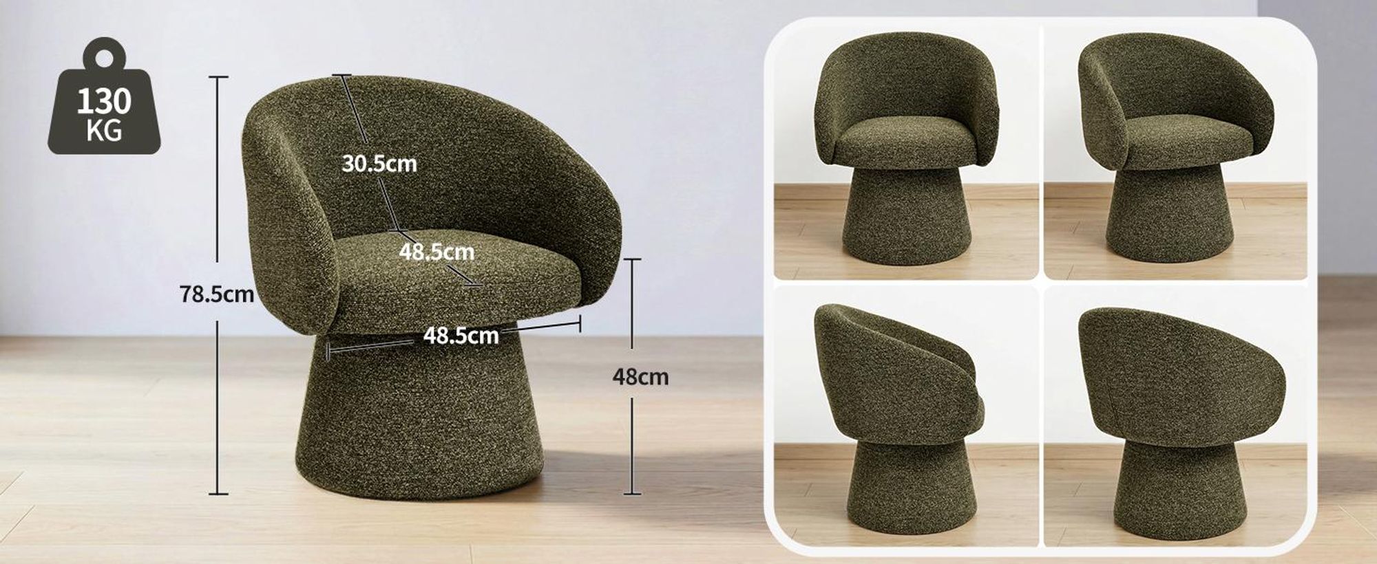 Duhome Sessel Wohnzimmer Grün Drehstuhl aus Bouclé Loungesessel Design Modern Polsterstuhl für Schlafzimmer Esszimmer Büro