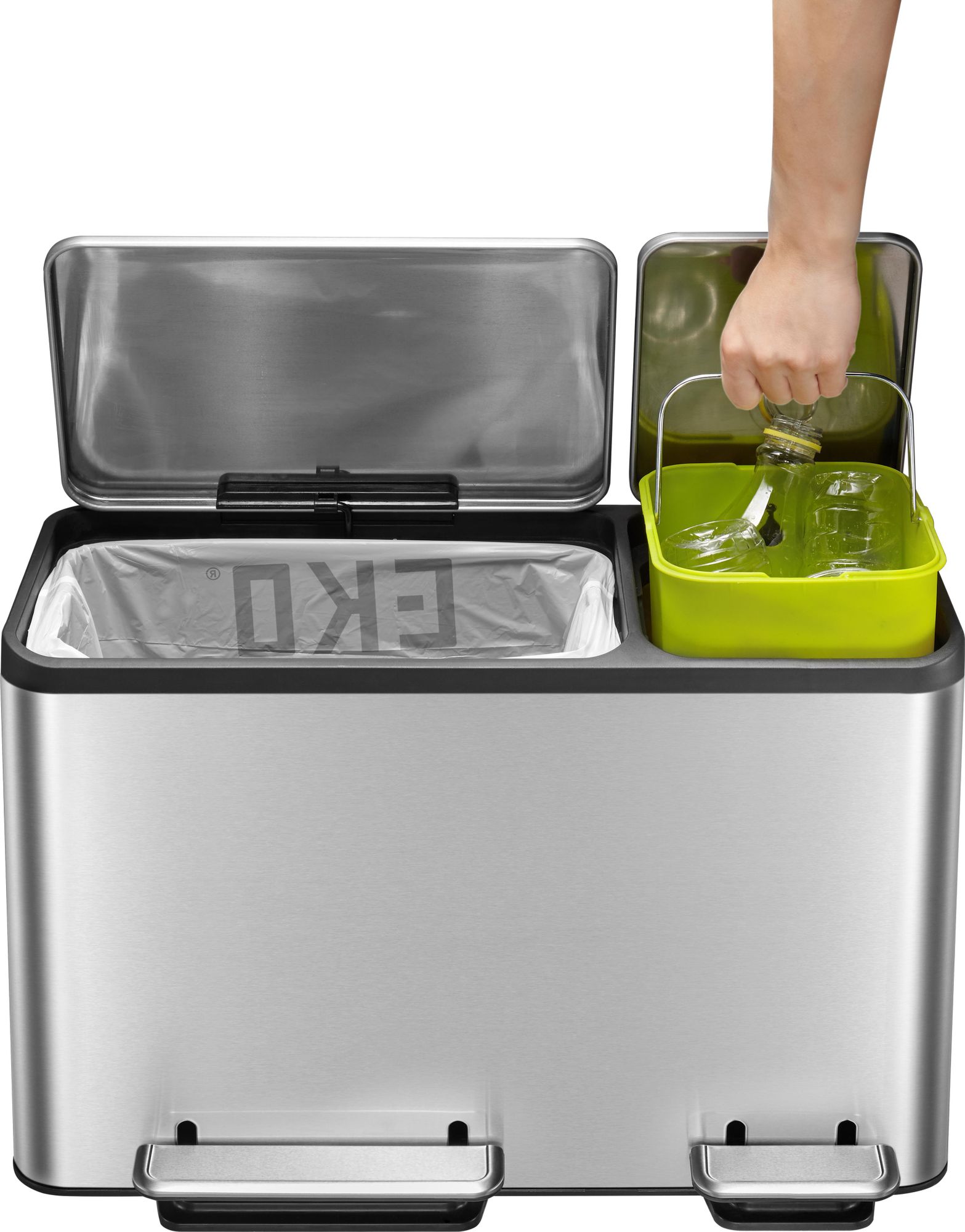 EKO - EcoCasa Recycler Treteimer 30+15 Liter - Stainless steel Plastic - Matt Edelstahl