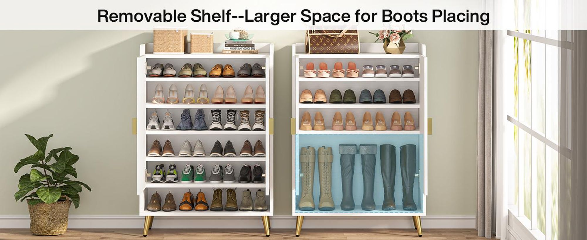 Tribesigns Schuhschrank mit Türen, 6-Tier Schuhschrank mit verstellbaren Regalen, hölzerne Schuhe Rack für Eingang, Flur, Schrank, Wohnzimmer
