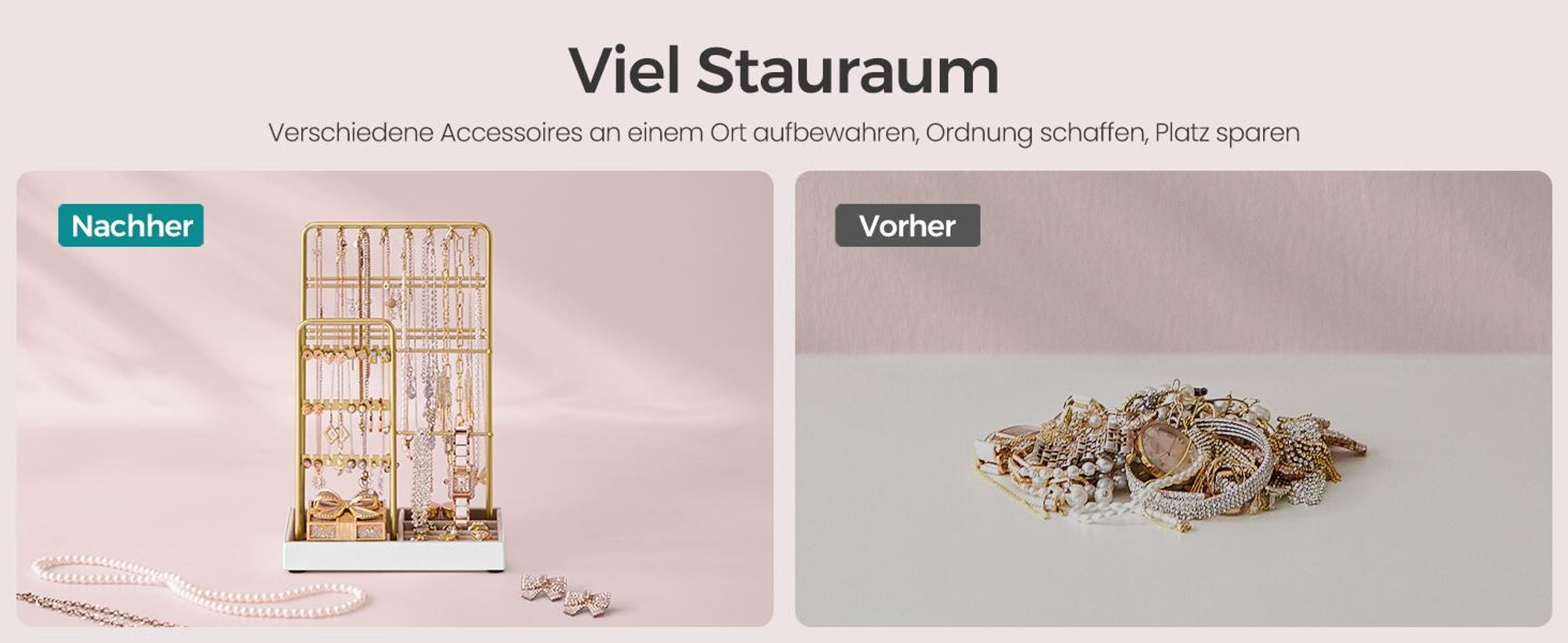 SONGMICS Schmuckständer Schmuckhalter, Metallrahmen, Schmucktableett Samt Schmuckaufbewahrung