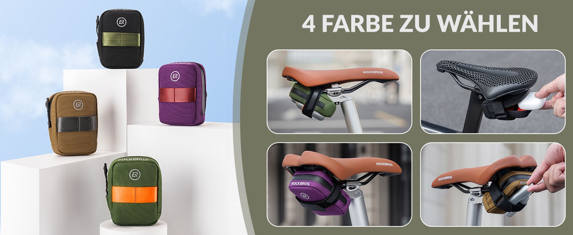 ROCKBROS Fahrrad Satteltasche Mini Tragbare Fahrradtasche für Werkzeug 0,35L Lila