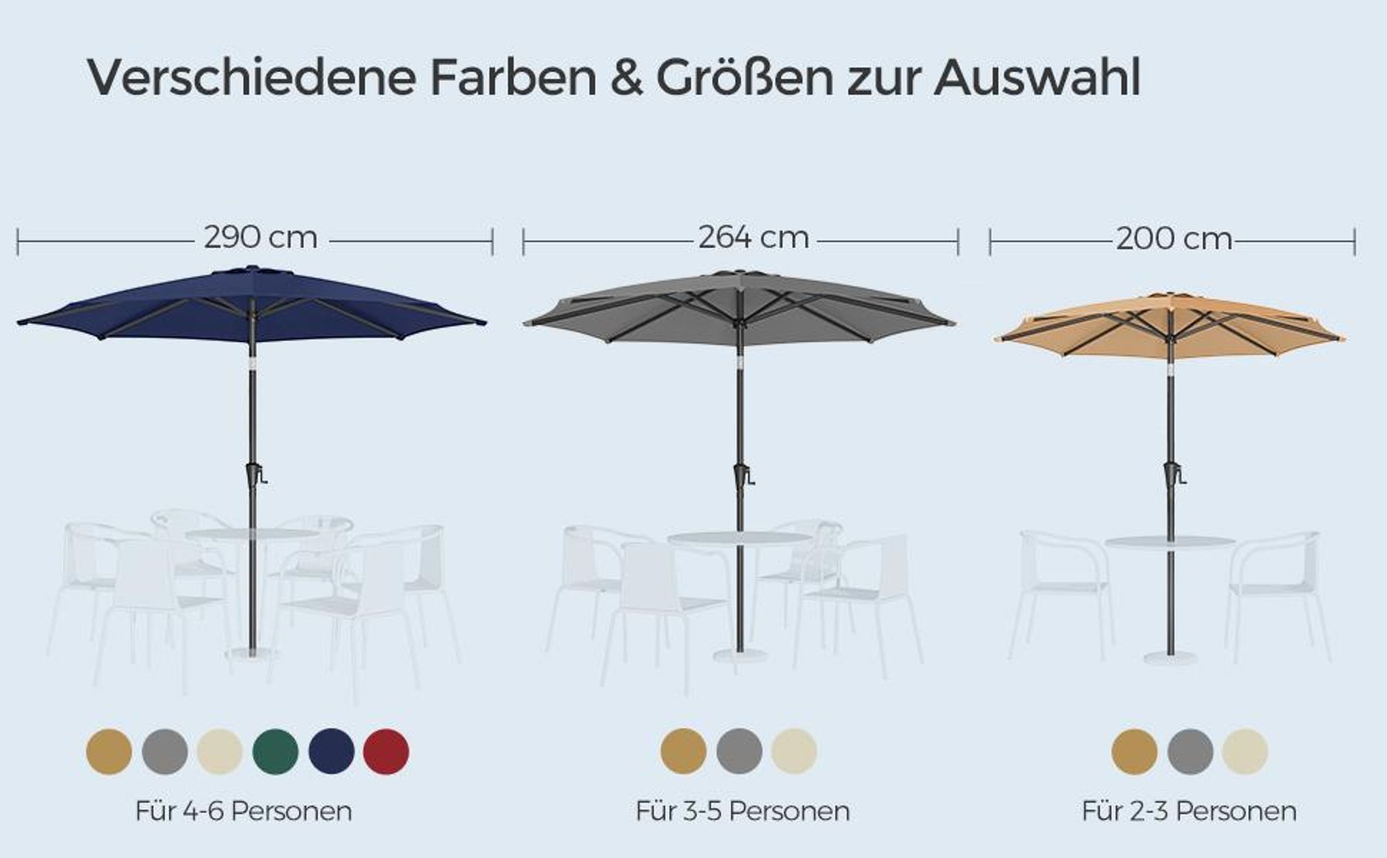 SONGMICS Sonnenschirm Ø300 cm UPF 50+ beidseitig um 30° knickbar