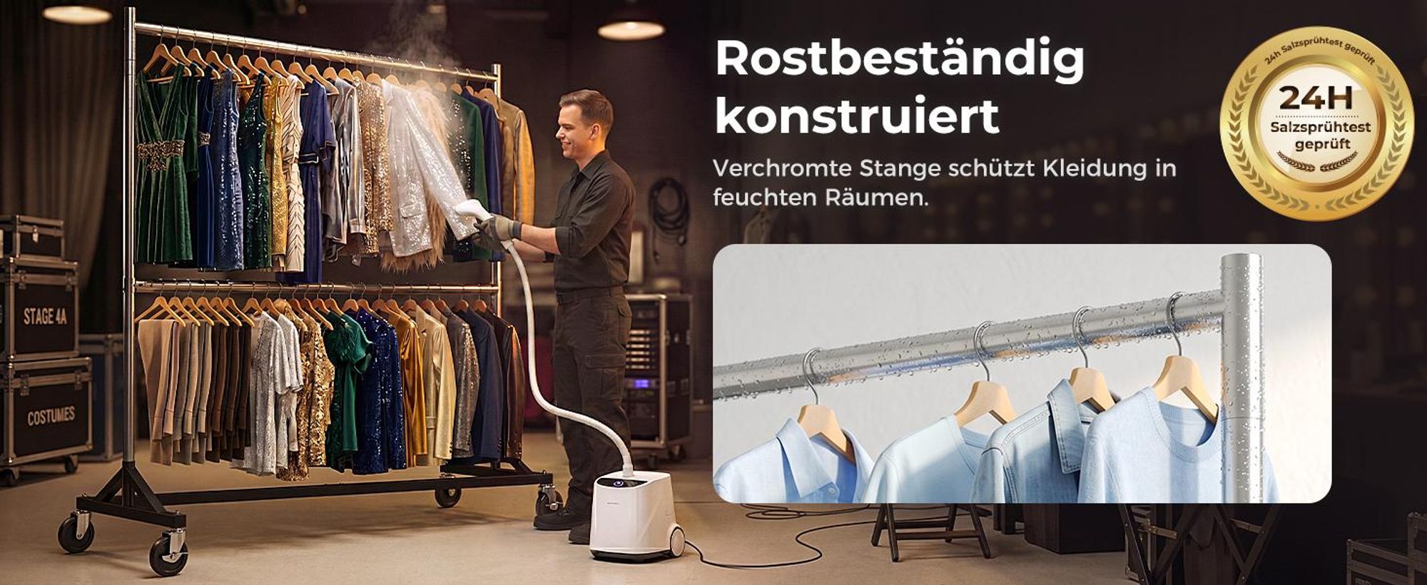 HOKEEPER Kommerzieller Kleiderständer mit Z-Ständer, Tragkraft 250 kg, robuster Schwerlast-Garderobenständer