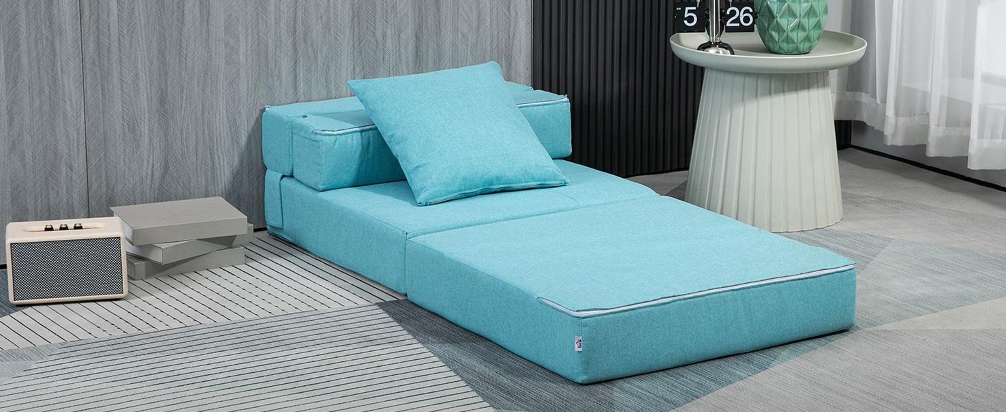 Rozkładana sofa HOMCOM, składany fotel 2 w 1 z funkcją spania, fotel relaksacyjny z poduszką, łóżko gościnne do salonu, sypialni, nośność do 120 kg, kolor niebieski