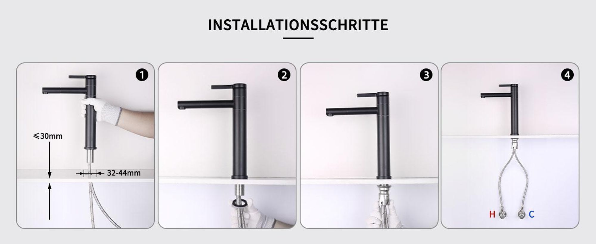 Homelody Wasserhahn Bad Schwarz,Waschtischarmatur ,Waschbecken Armaturen Badezimmer,Mischbatterie Hoch für Waschtisch，Edelstahl Waschbeckenarmatur