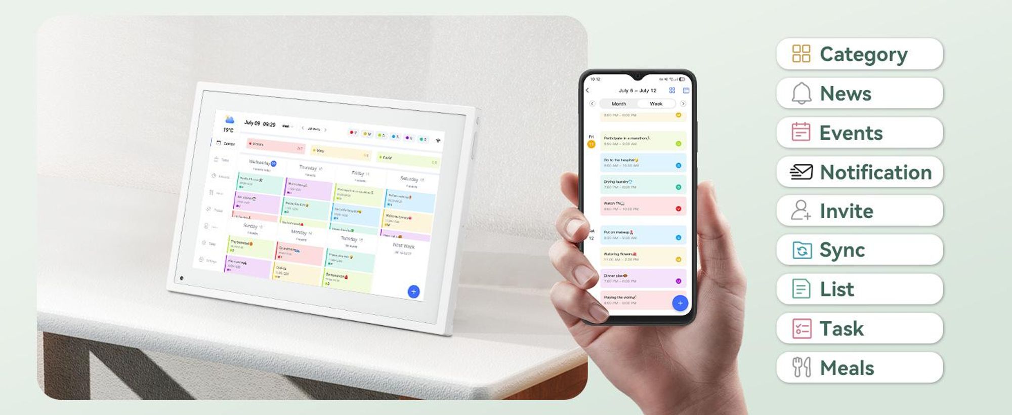 TABWEE P10 10,1 Zoll Digitaler Kalender und Desktop Bilderrahmen mit Touchscreen, WLAN, 1280x800, 16:10, Multi-Device-Sync und Sharing, Fotorahmen