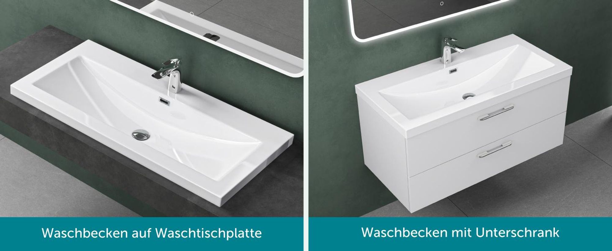Mai & Mai Einbau-Waschbecken Waschschale Waschtisch Mineralguss Weiß Rechteckig 1 Armaturenloch Überlauf-Funktion Breite: 100cm Col01