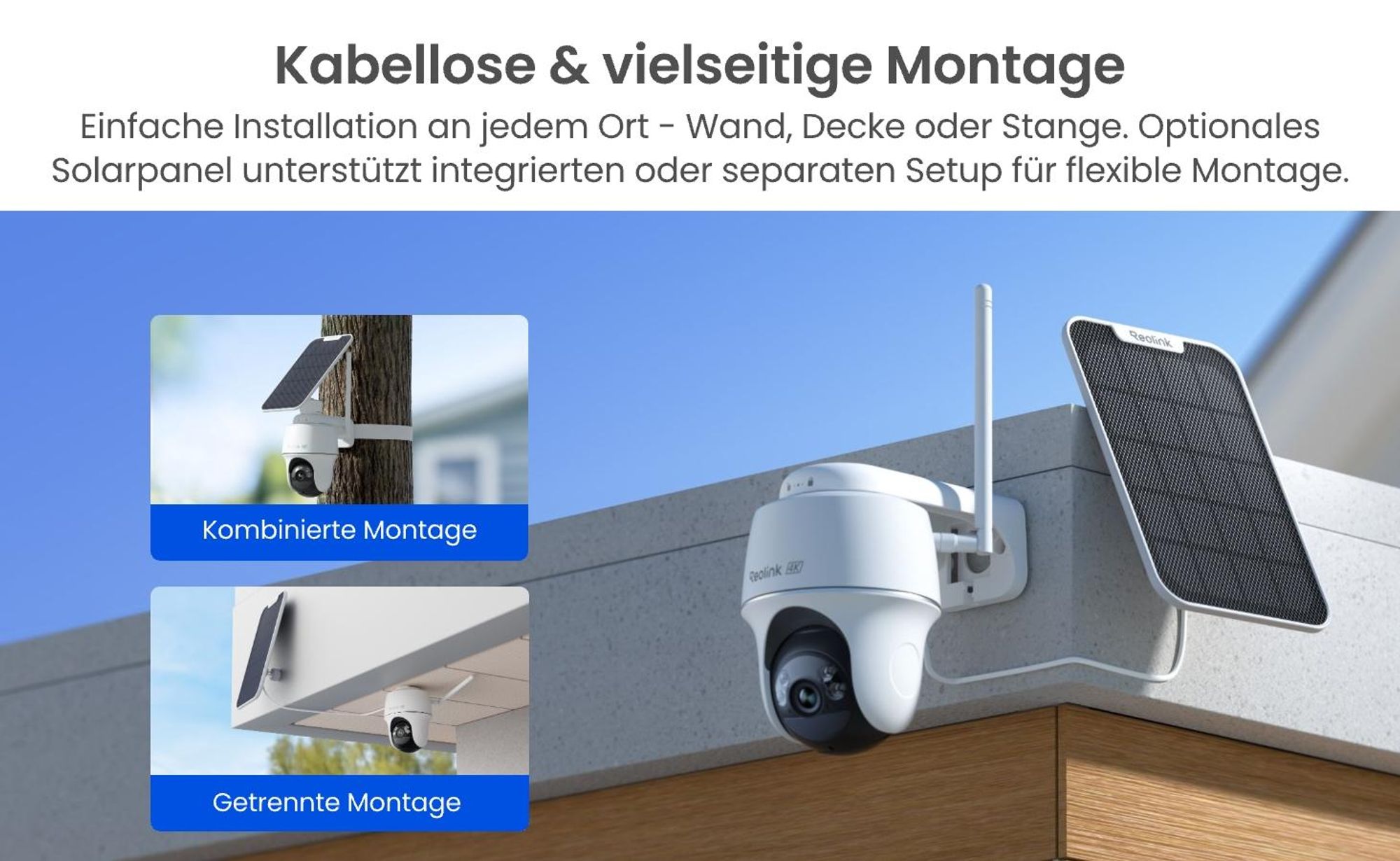 Reolink Argus PT Ultra + Solarpanel, 4K 8MP Akku Überwachungskamera Aussen, 2,4/5GHz WiFi, Pan & Tilt, Farbnachtsicht, Smarte Erkennung, 2-Wege-Audio