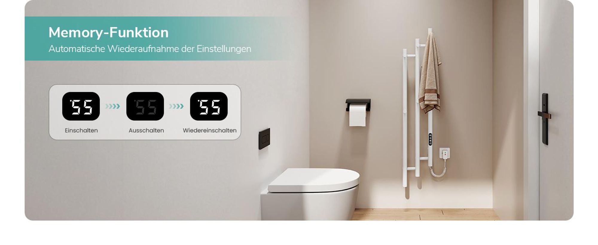 EMKE Elektrischer Handtuchheizkörper WLAN-App Steuerung mit Wochenprogramm LED Touchscreen Kompakt 3-Rohr Handtuchtrockner 115x21,6cm 220W Weiß